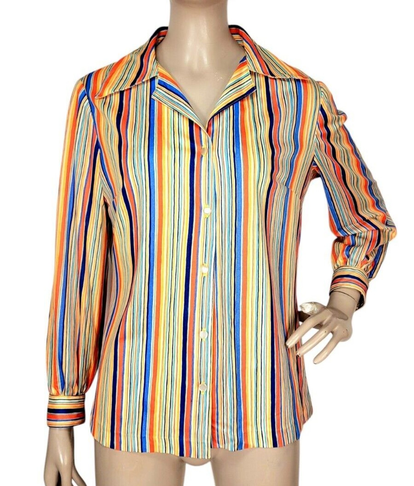 Vintage 60s MOD Colorful Striped Button-Down Handmade Blouse Women’s Size S/M
