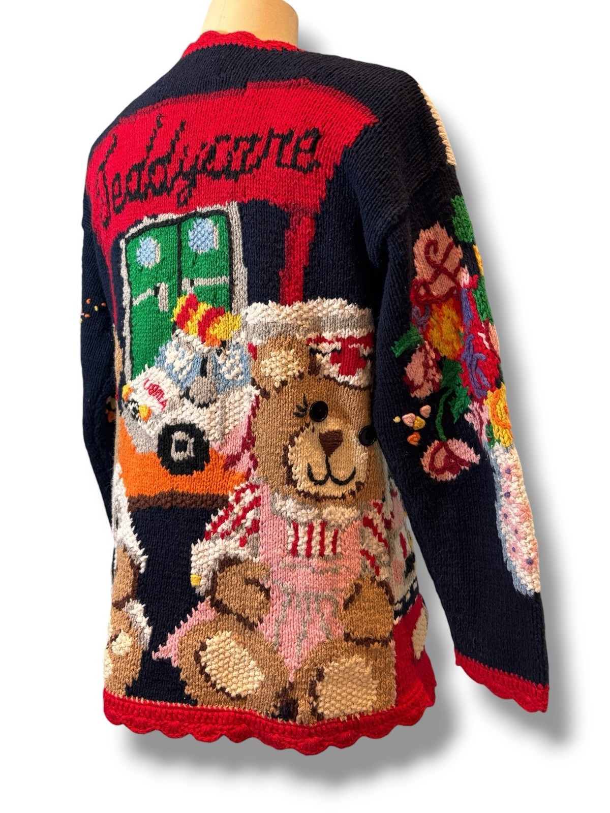 Vintage 1995 Eagle’s Eye Hand Knitted Hospital Nurse Teddy Care Sweater Sz S