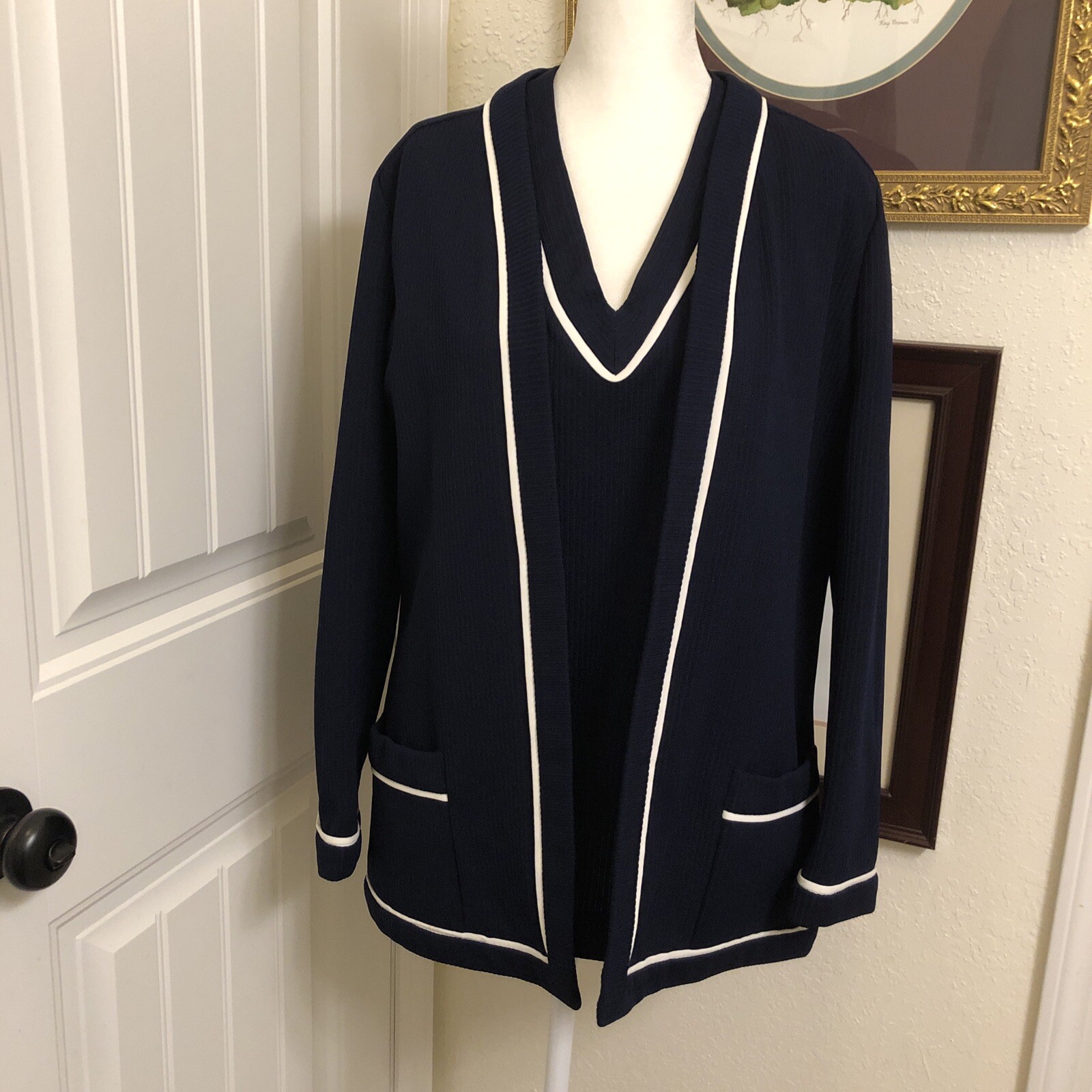 VTG Butte Knit 2 Piece Navy /white Jacket & Top 80’s Patriotic Medium