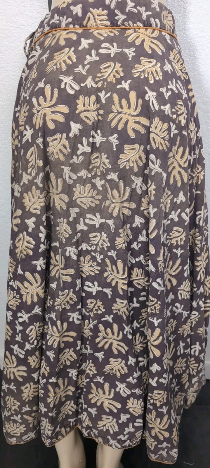 Vintage FABINDIA Skirt Cotton A-line Maxi Brown Large Adjustable Tie Waist