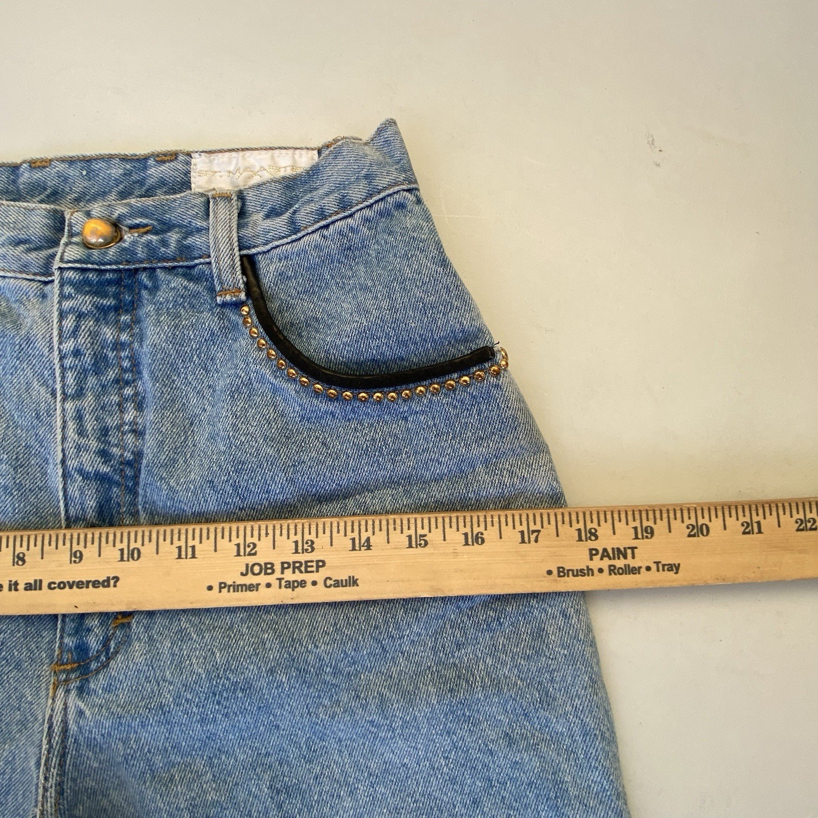 St. Maarten Dallas Black Leather & Jean Studded Western Pants Vintage Size 6 28