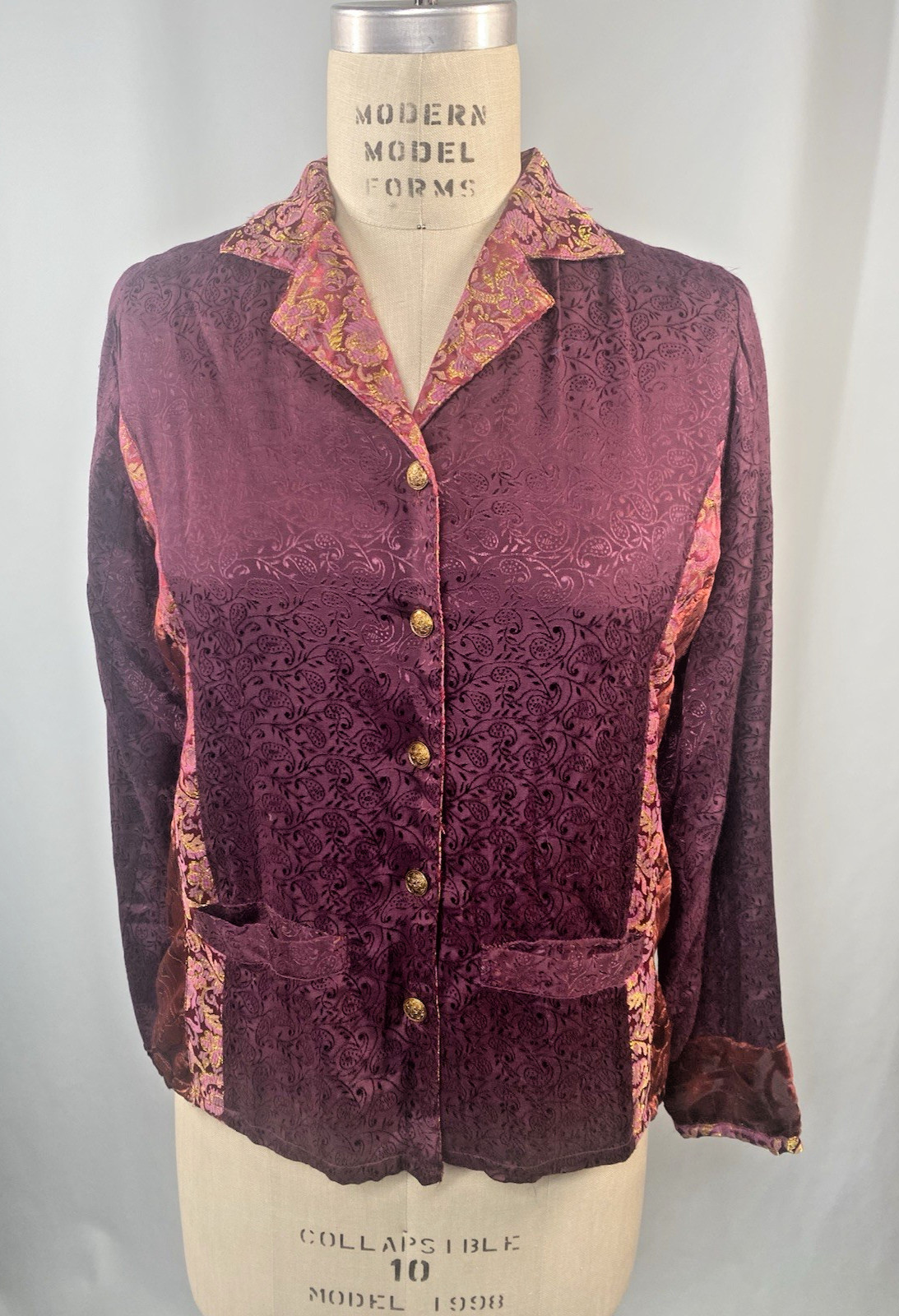 APRIL CORNELL Vintage Top Jacket SIZE SMALL burgundy boho patchwork 90s Y2k