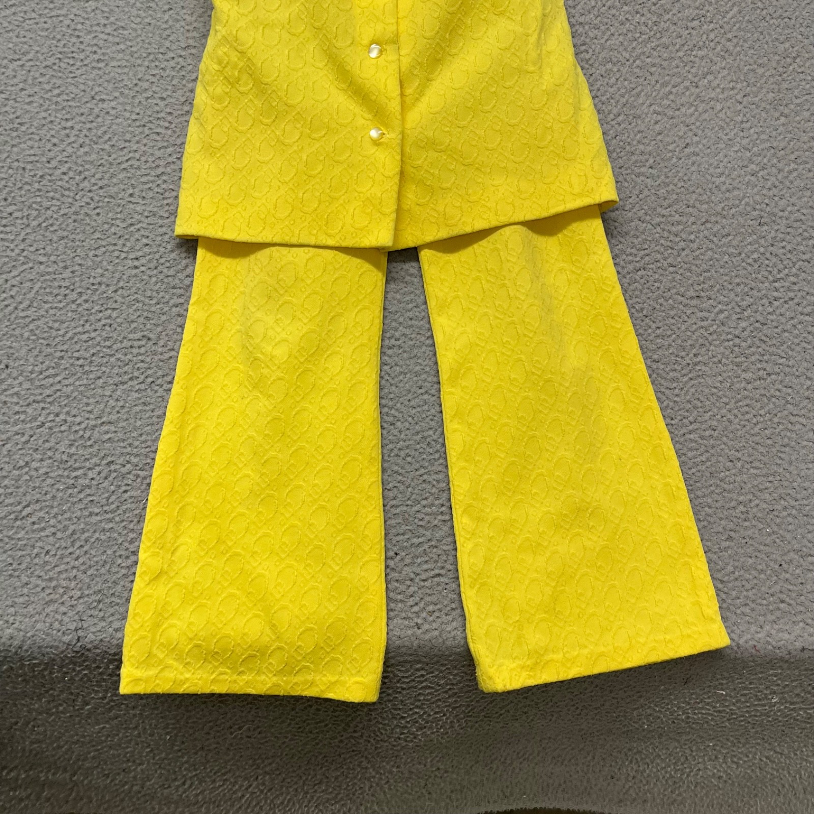 60’s Leisure Pant Set Womens S Yellow Geometric Textured Dacron Polyester 70’s
