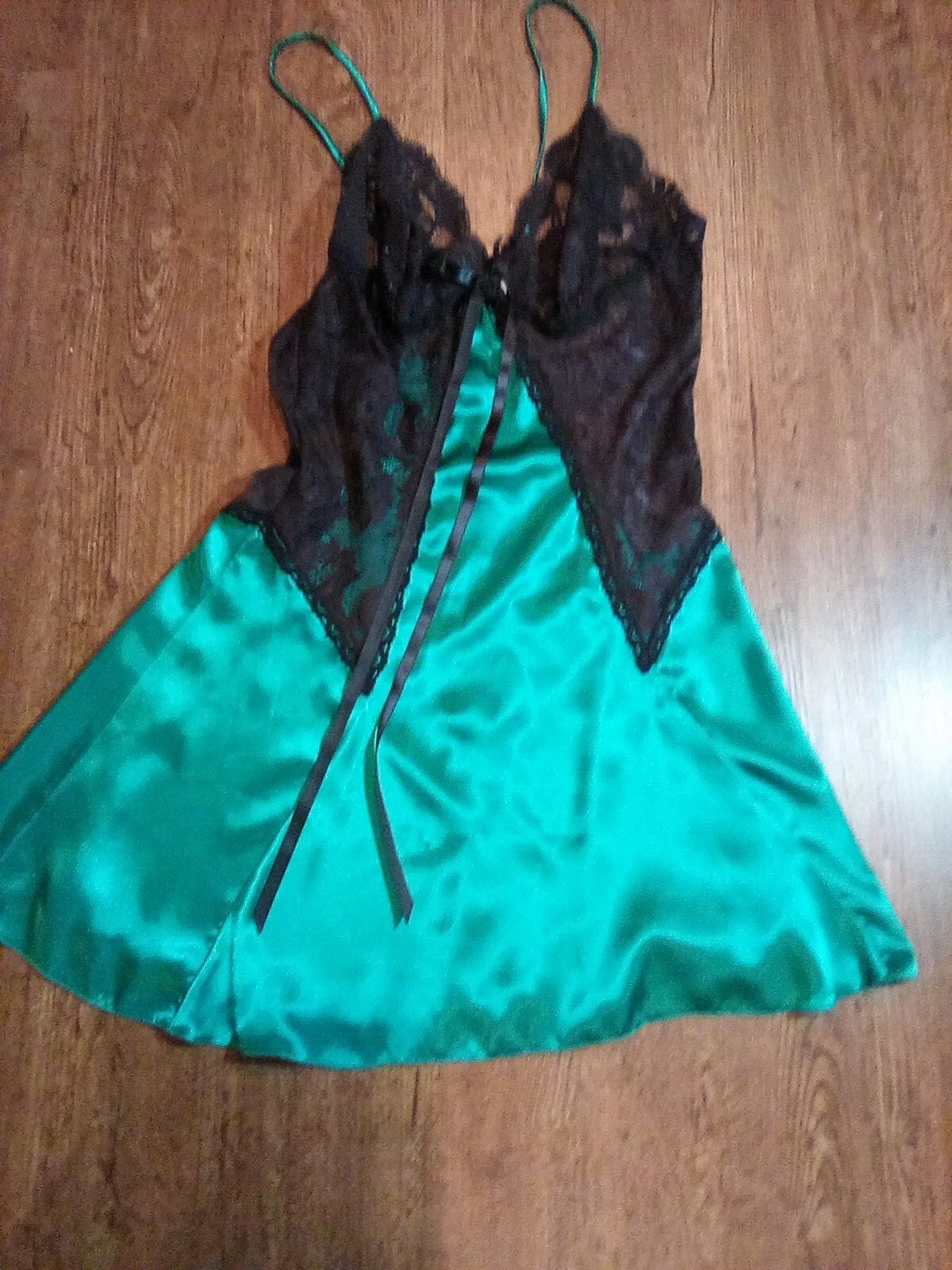 Look Babydoll Short Very Sexy Black Lace Nightgown Medium Emerald Green