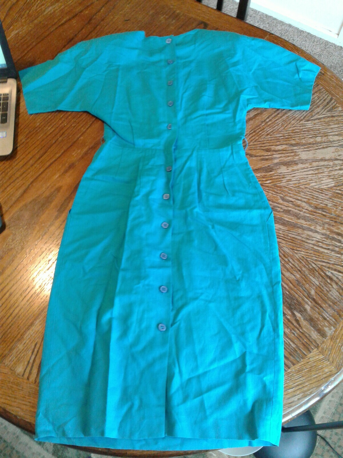 Vintage Ann Tjian Kenar Womens 4 Blue Button Dress (cb17)