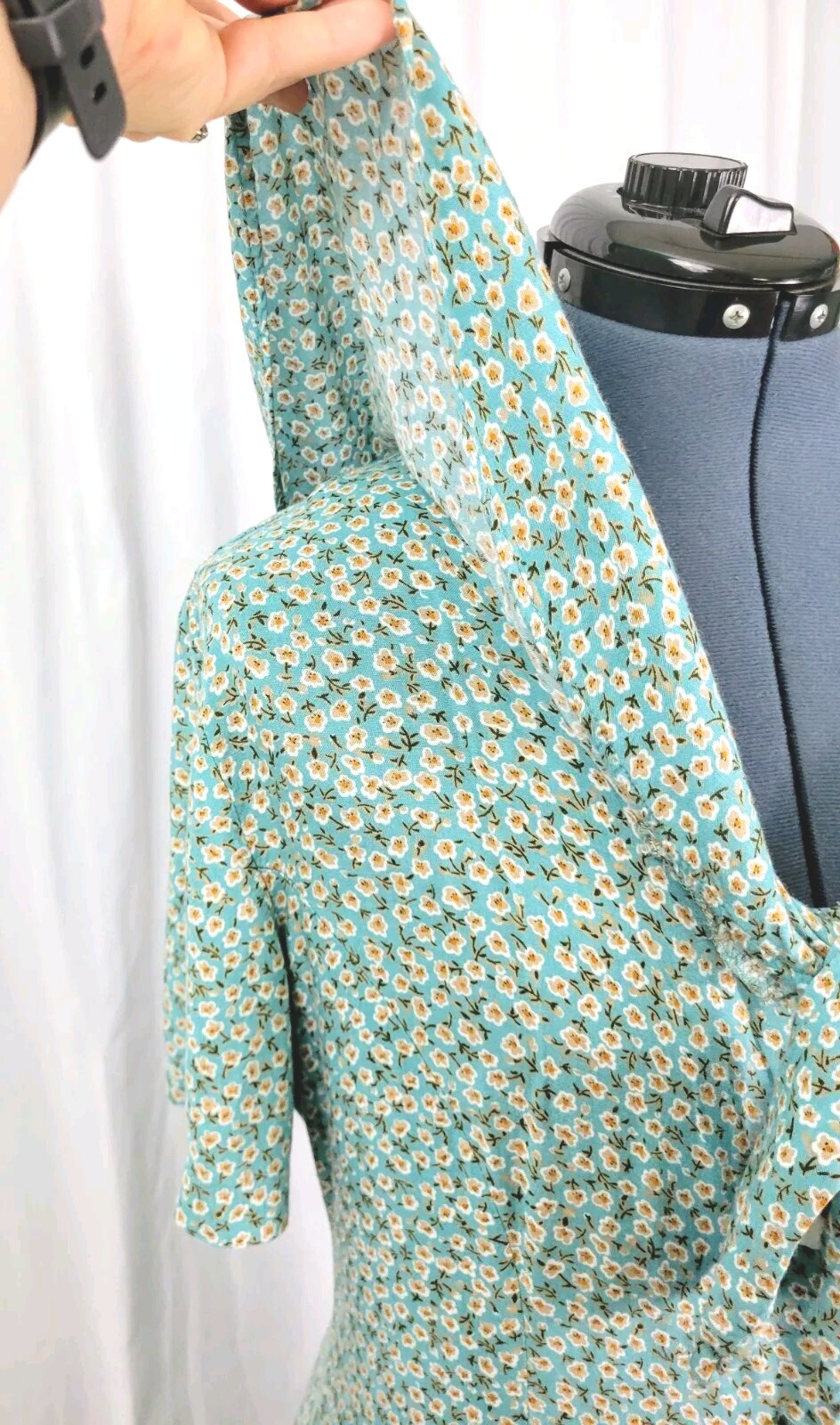 Vintage Kathie Lee Lt Blue Floral Fit & Flare Dress w Oversized Collar Size 12
