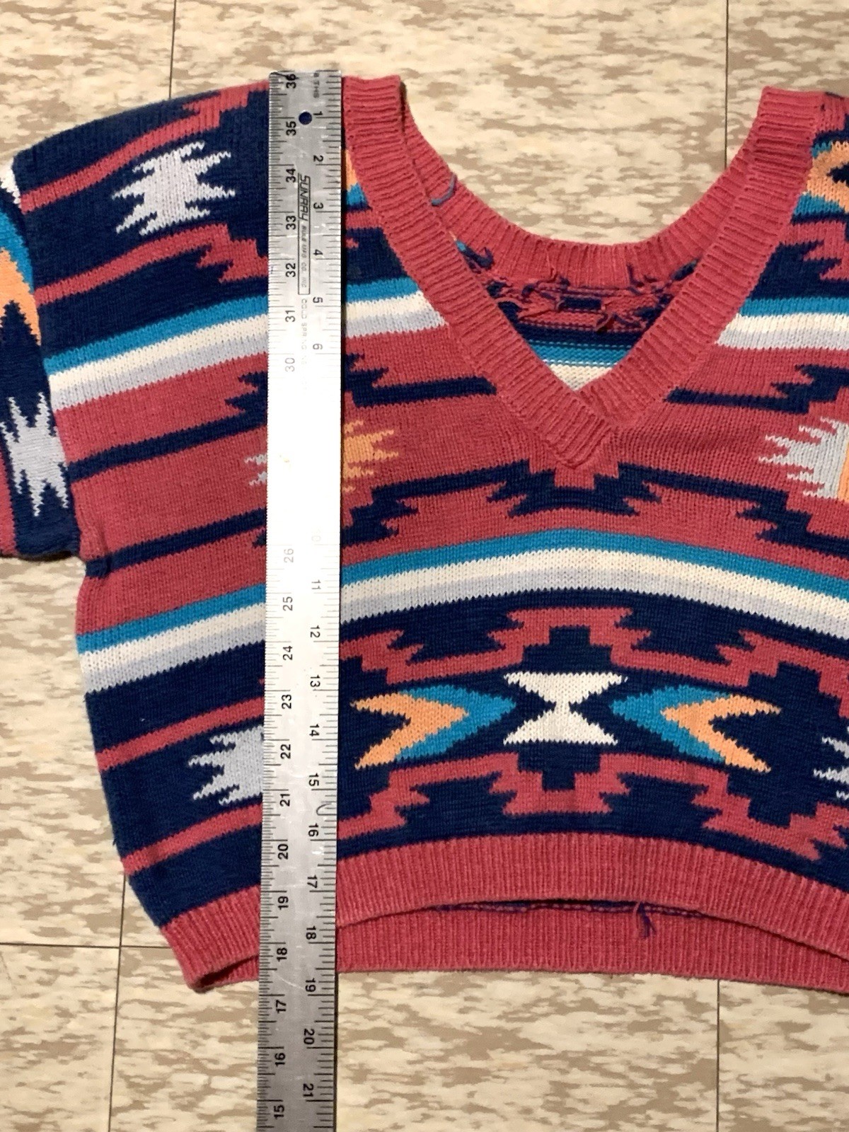 Vintage 80s Nuovo Womens Cropped Sweater Aztec Southwestern Large Ramie/Cotton
