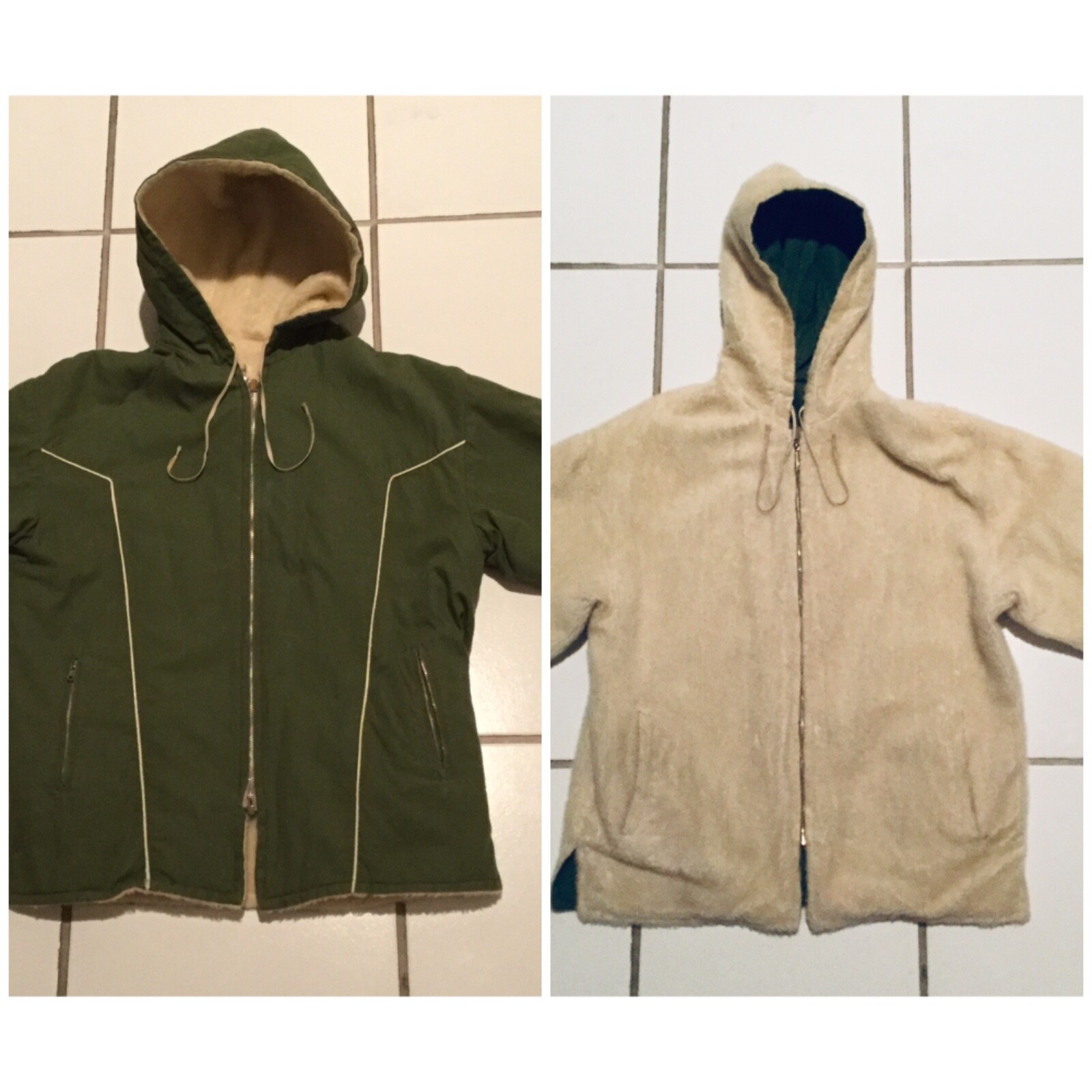 Vintage 50’s Women’s Reversible Hooded Jacket Cotton/Sheep Wool Germany Sz Small