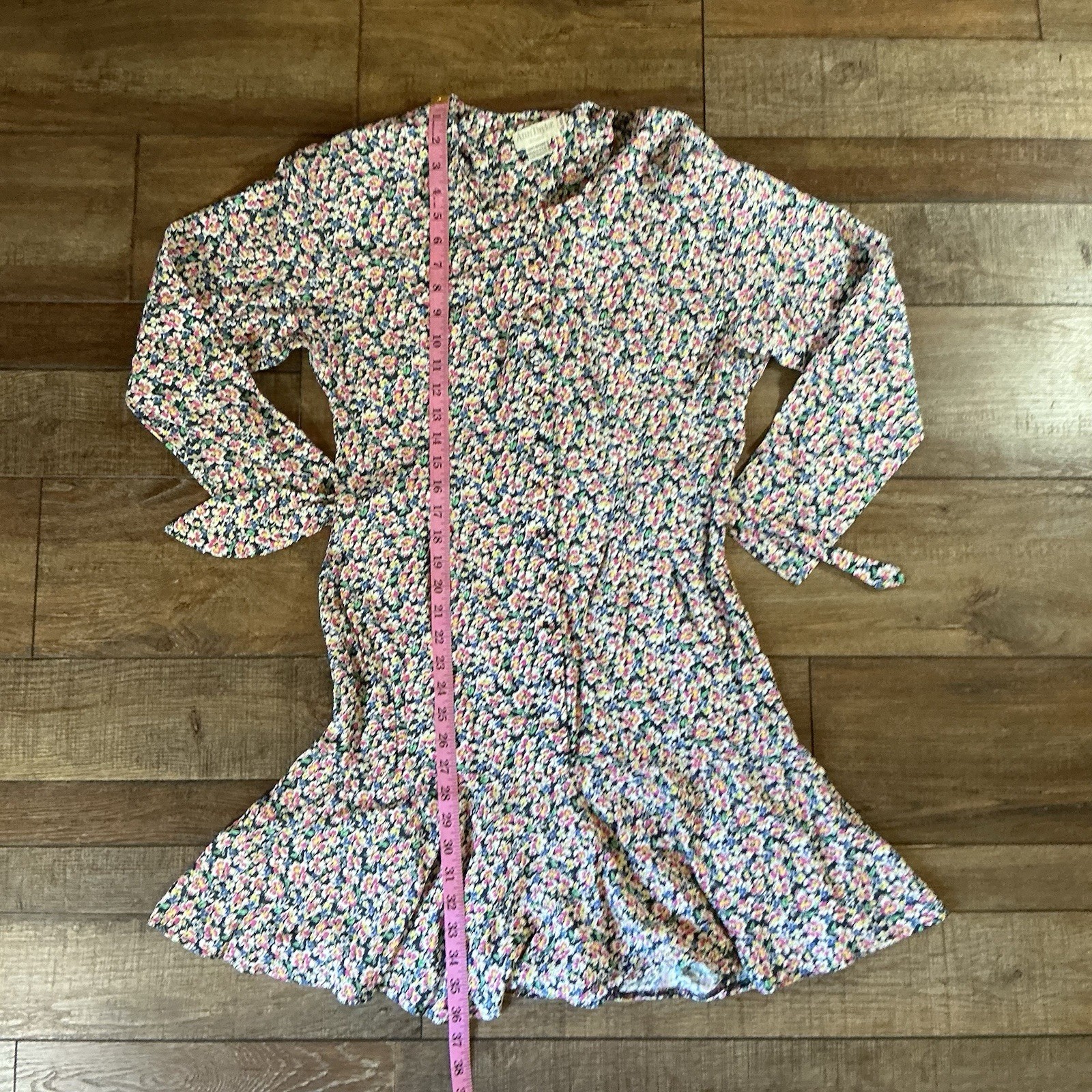 VINTAGE Size 12 Ann Taylor Studio Floral Rayon Dress Ruffle Hem USA Made #27708