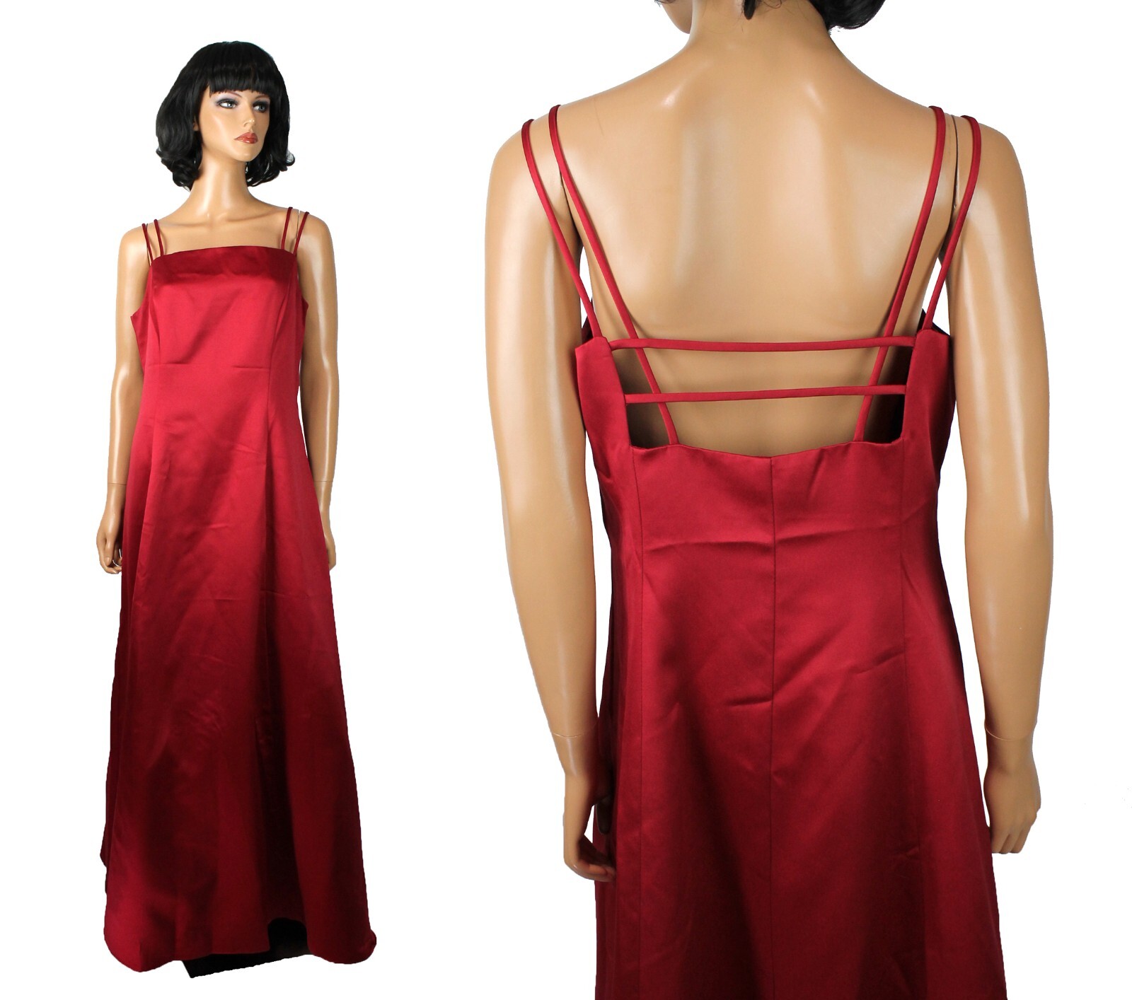 90s Bridesmaid Dress Sz L Vintage Dark Burgundy Red Long Open Back Prom Gown