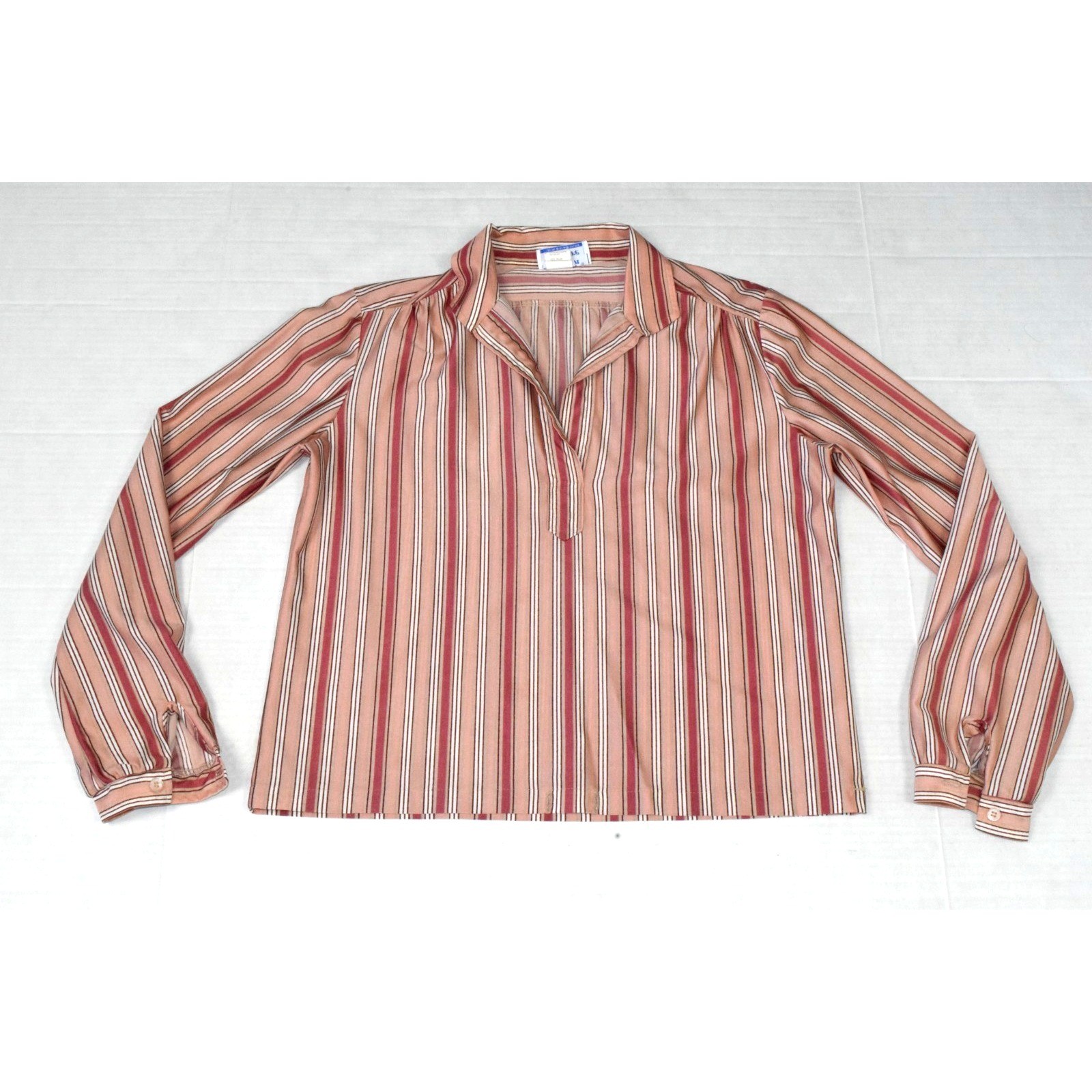 Vintage Shirt Ship N Shore Size S 70s Peachy Pink Striped Nylon Pullover