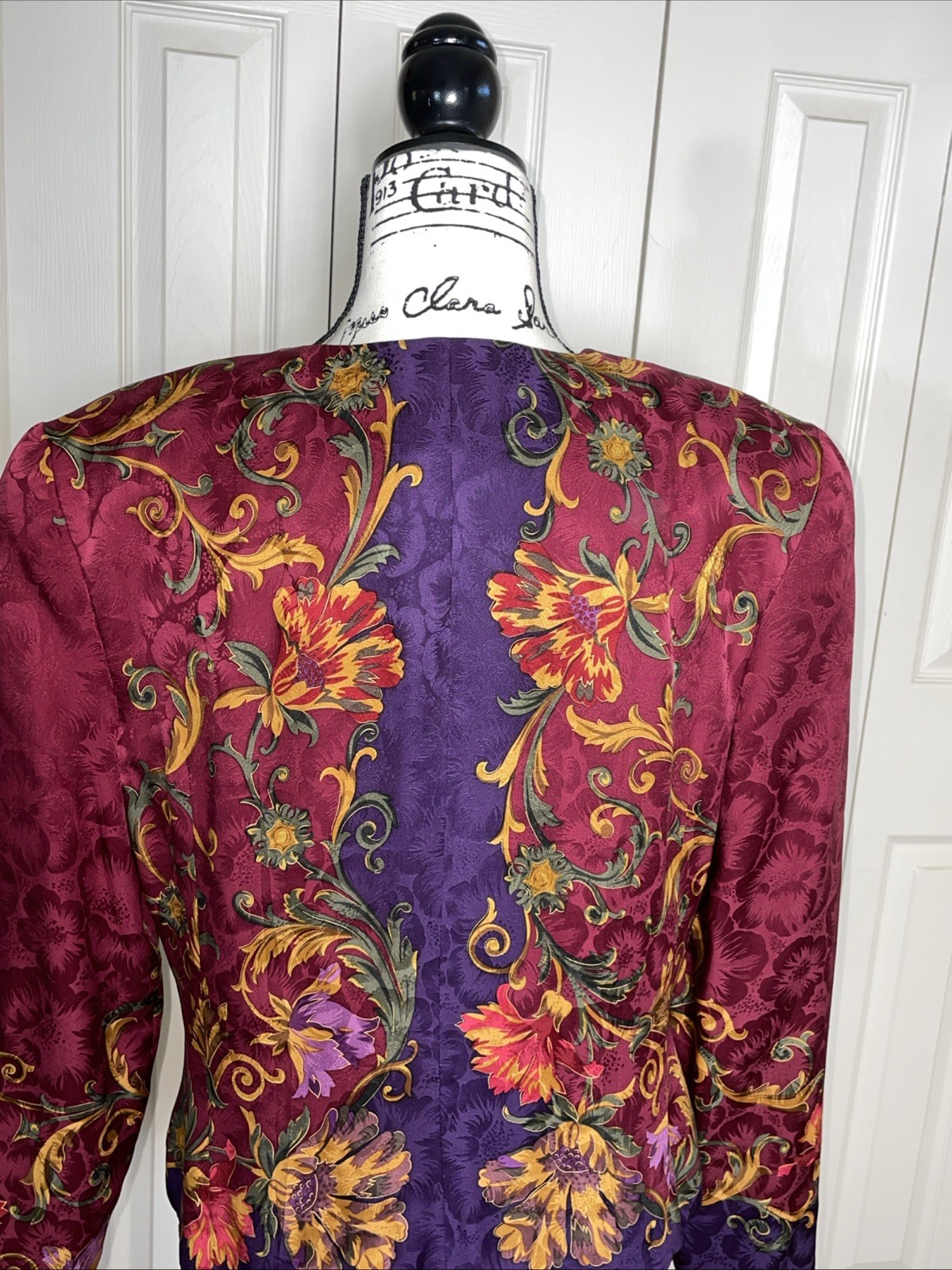Maggy London Vintage Multi Color Floral Print 100% Silk Button Down Jacket 12