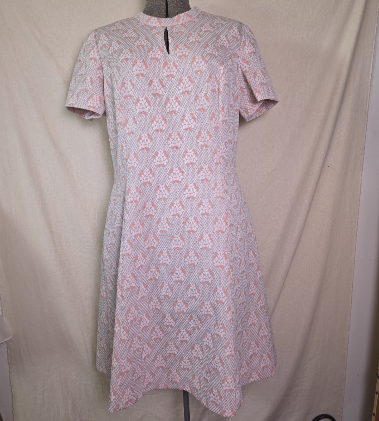 Vintage 60s 70s Volup Orange Cream Silver Glittery Dress XL A Line Floral Union