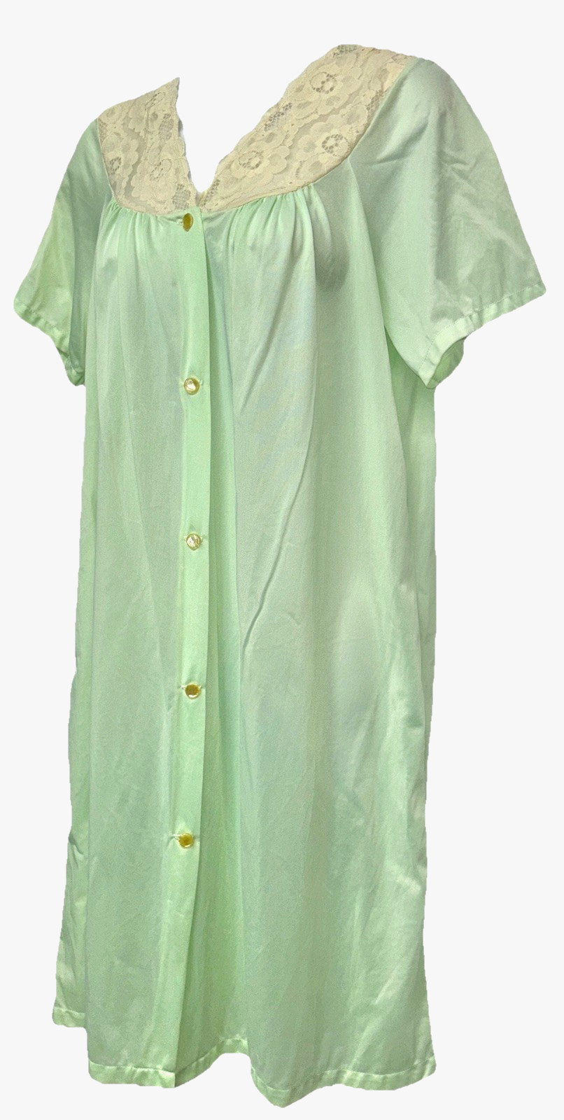 Vintage Philmaid Women Size M Button Up Short Sleeve Nylon Robe Mint Cream Lace