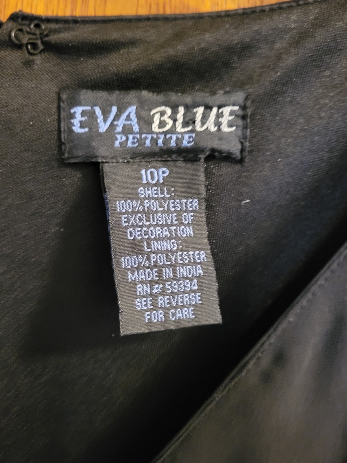 Vintage Eva Blue Dress Black Chiffon Lined Embellished Waist Petite Sz 10