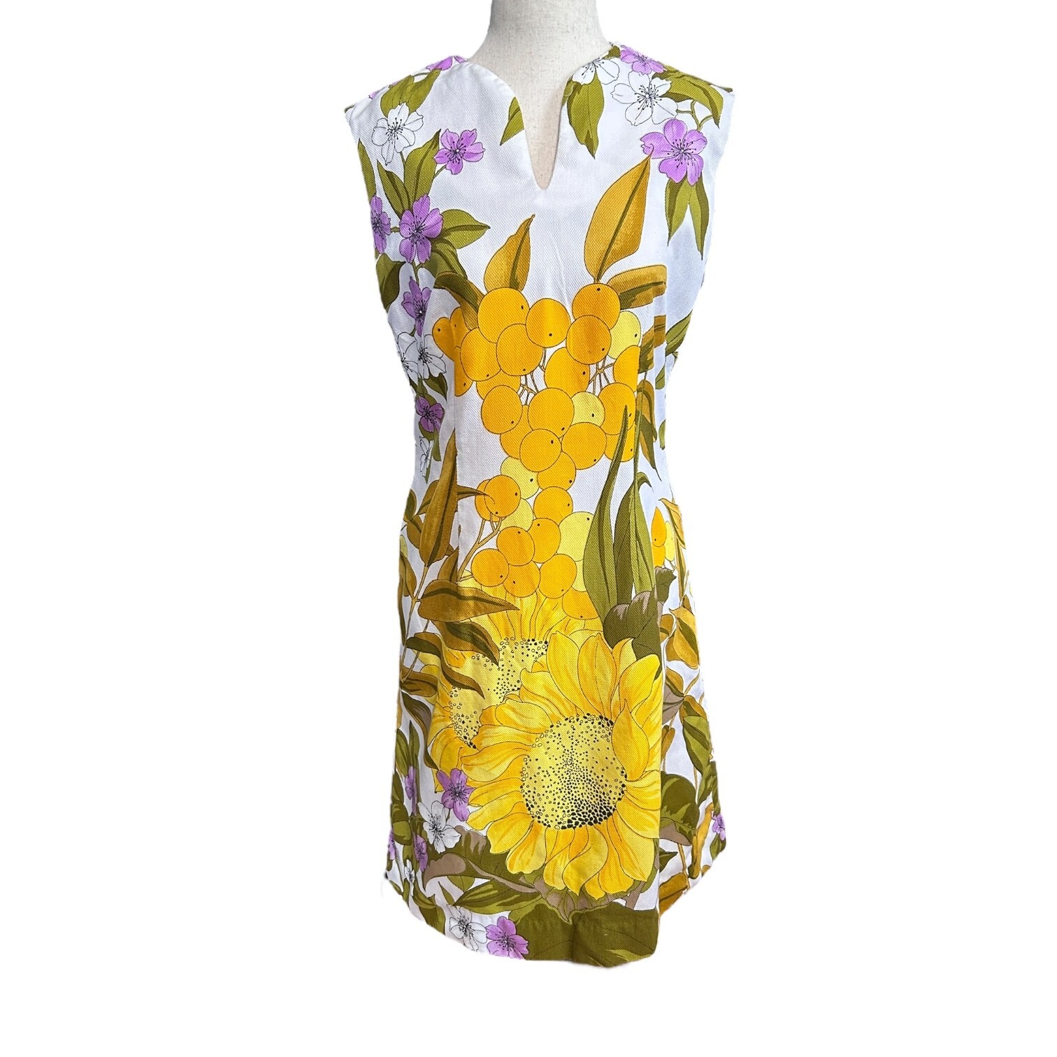 VTG ’60s Alice Polynesian Fashions Hawaiian Tiki Floral Sheath Dress Mod S/M
