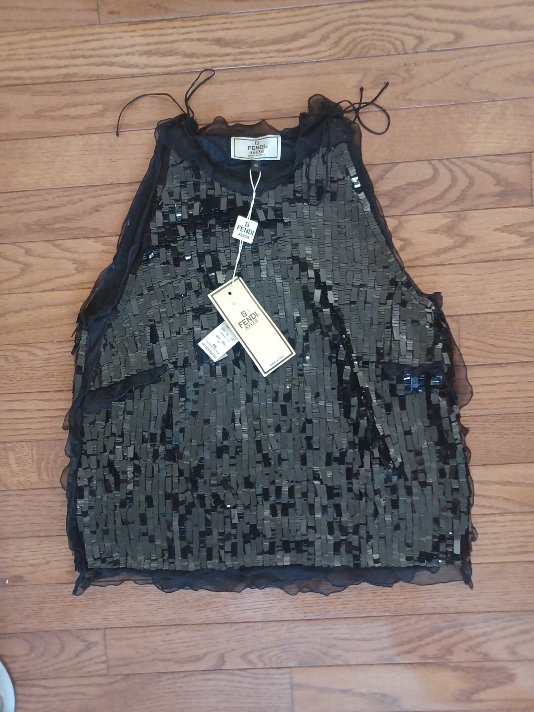RARE 2000 Vintage Fendi by Karl Lagerfeld Black Sequin Top Sz 40 USA Sz 6 NWT