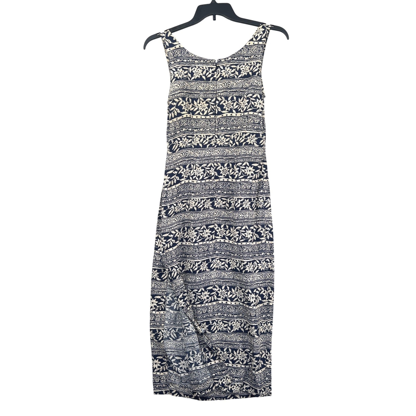 Vintage 90s Maggy London Side Button Maxi Sheath Dress Size 6 Navy Floral Batik