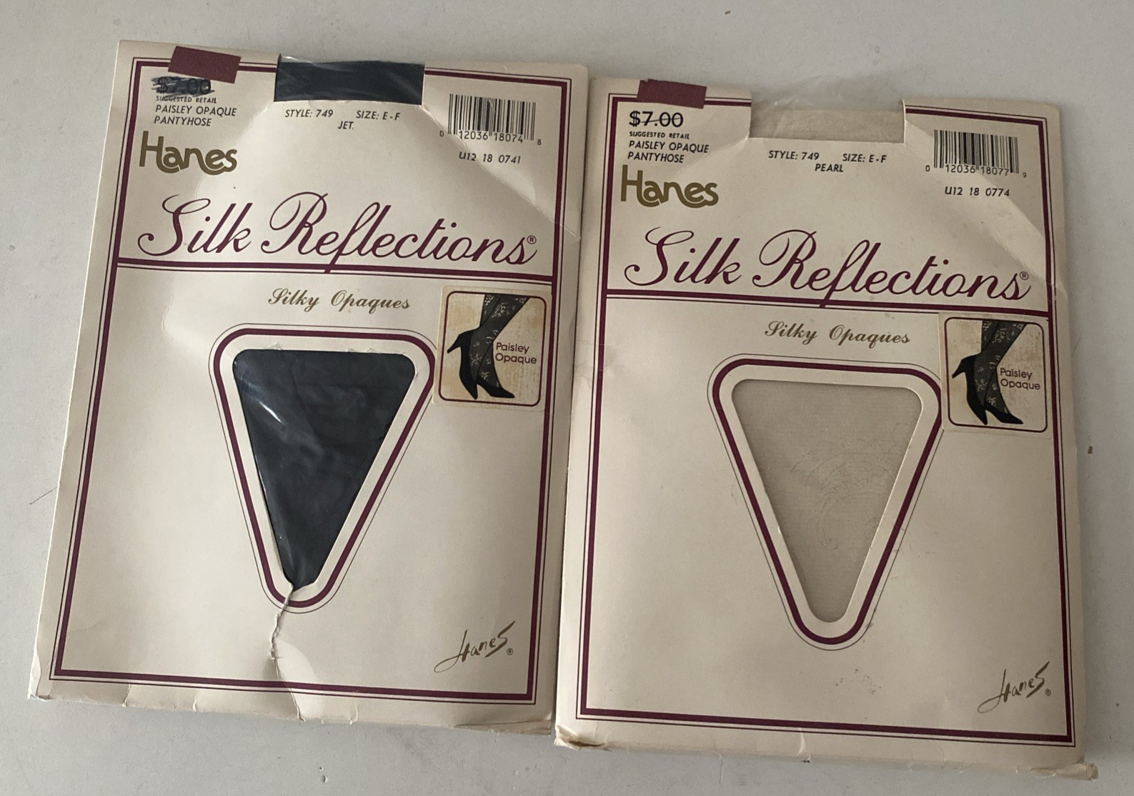 2 Vintage Hanes Silk Reflections Paisley Print Silky Opaque Black and Pearl Sz E