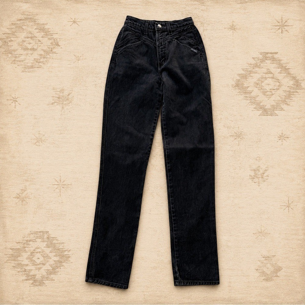 Vintage Rockies Black Wash Western Jeans Festival Boho Desert Cowgirl 90s 35″