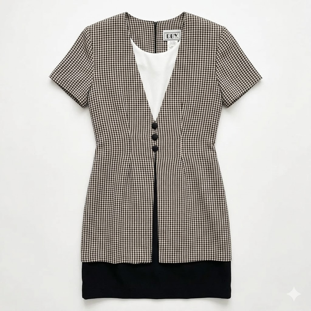 VTG 90s DBY Ltd Gingham Check Layered Look Mini Dress Academia Clueless Size 5