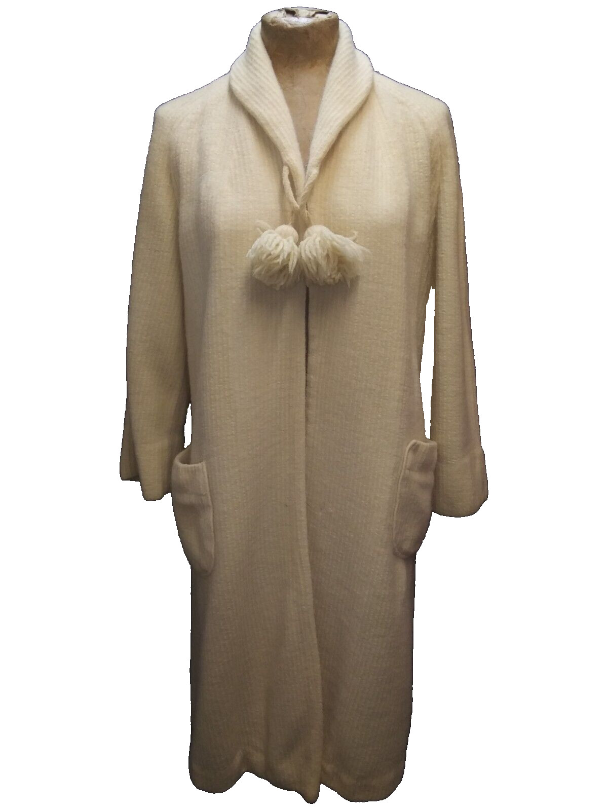 Vintage 1950’s Off White Cream Wool Cotton Sweater Coat Size M