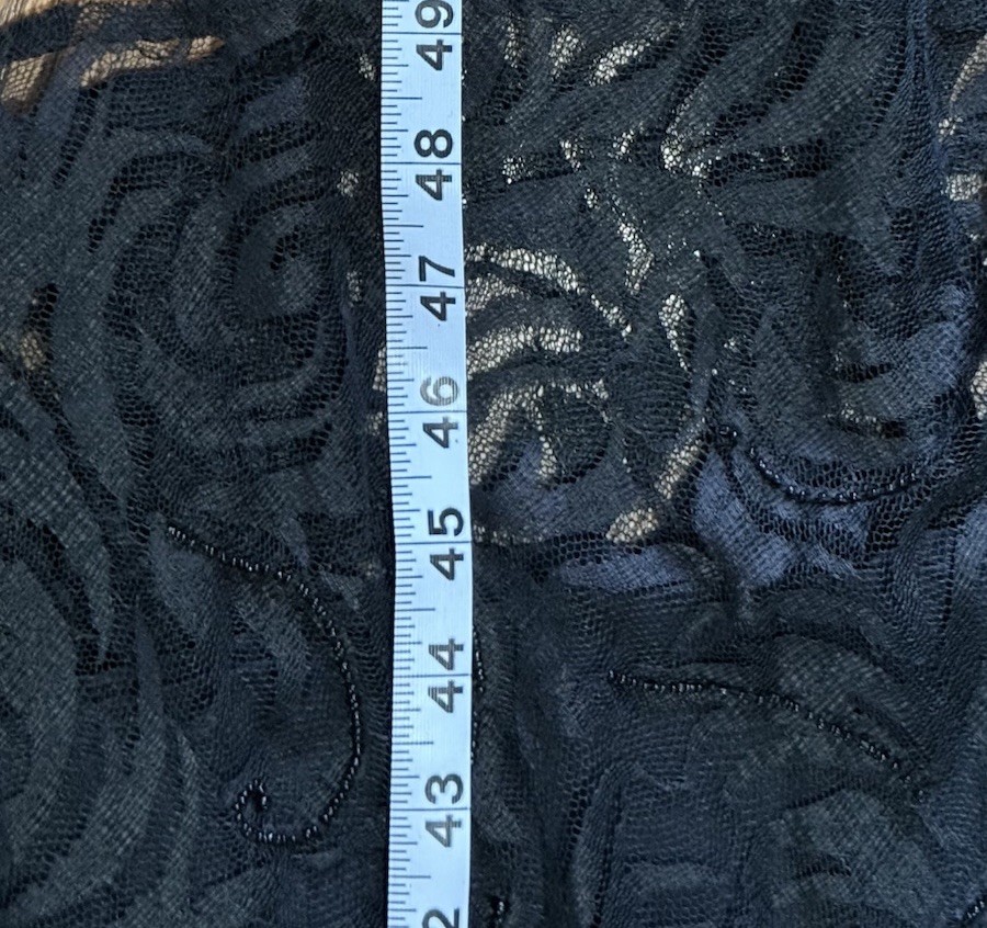 80s Gunit Black Beaded Lace Dress Long Sleeve Drop Waist Size 1X Made In India