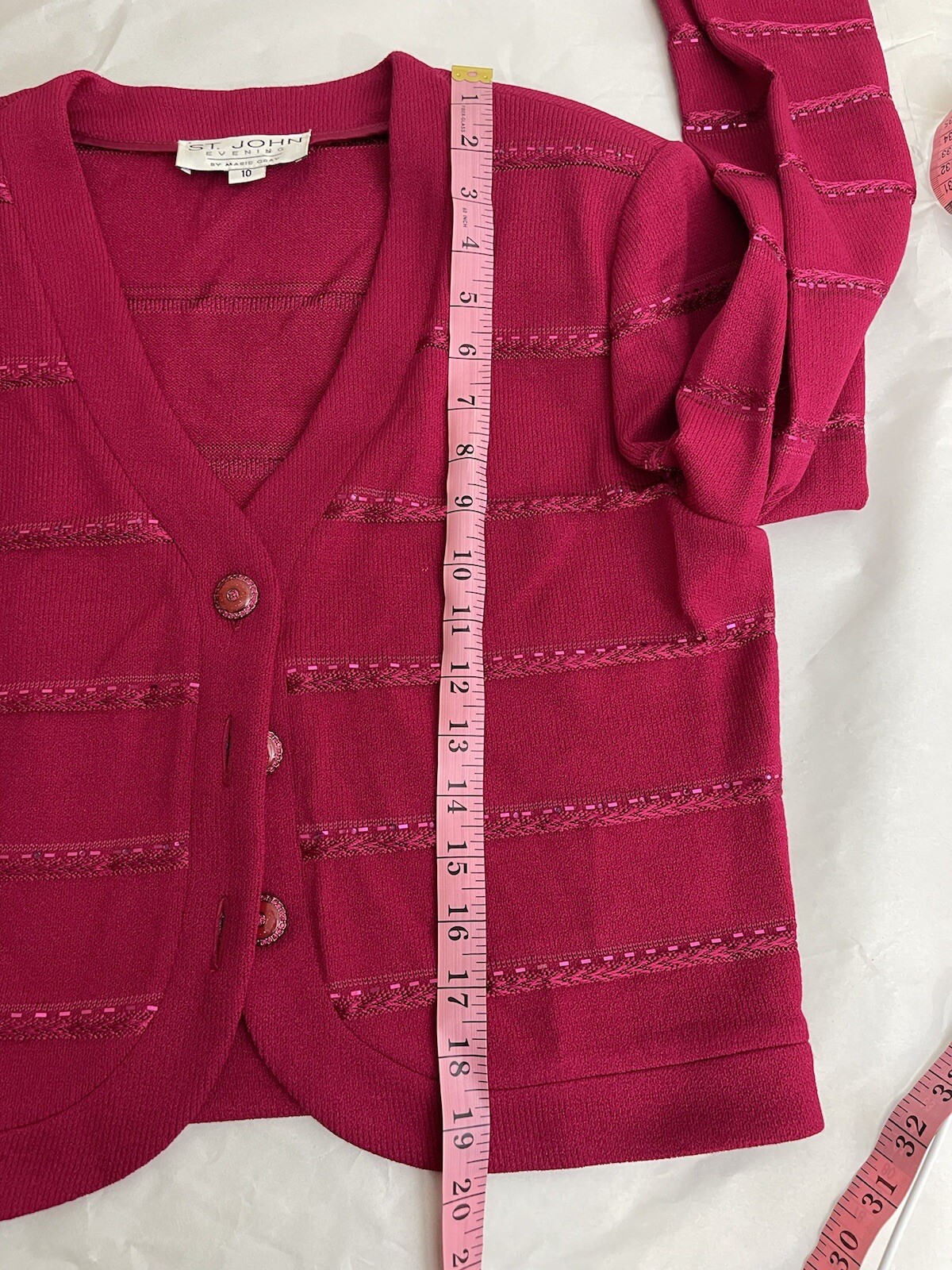 ST. JOHN EVENING BY MARIE GRAY KNITTED BLAZER SZ 10 RED BEADED EMBROIDERED