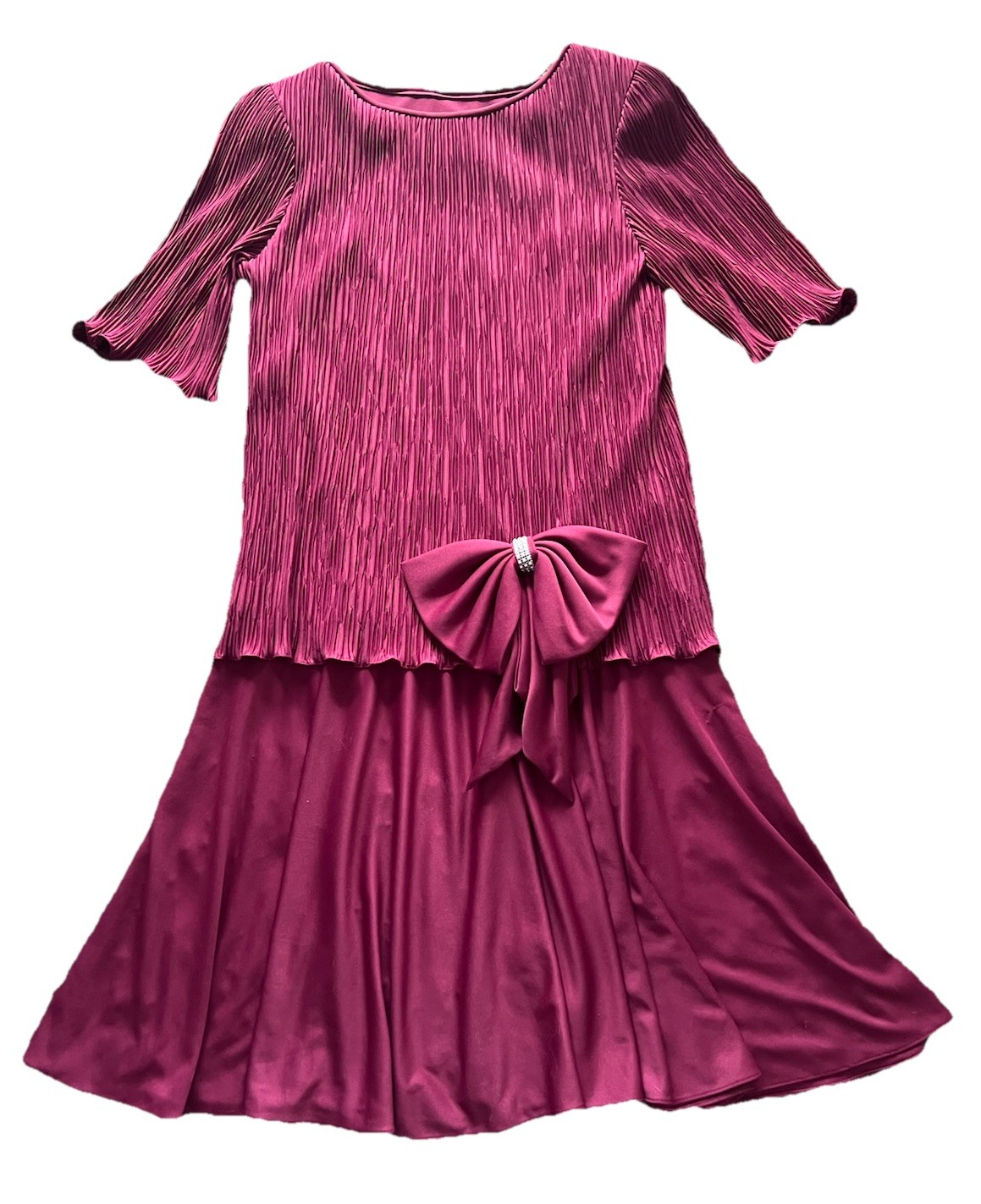 Vintage Women’s Dress “After Dark” Wine Layered Flirt Crinkle Top, Bow Sz.10