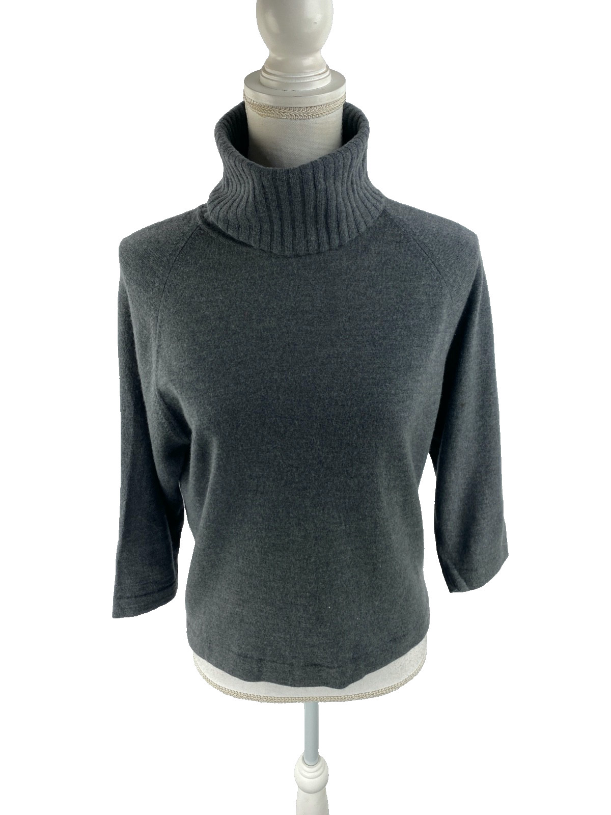 Bonwit Teller Vtg 40s 50s Wool Turtleneck Knit Pullover 3/4 Sleeve Sweater Italy