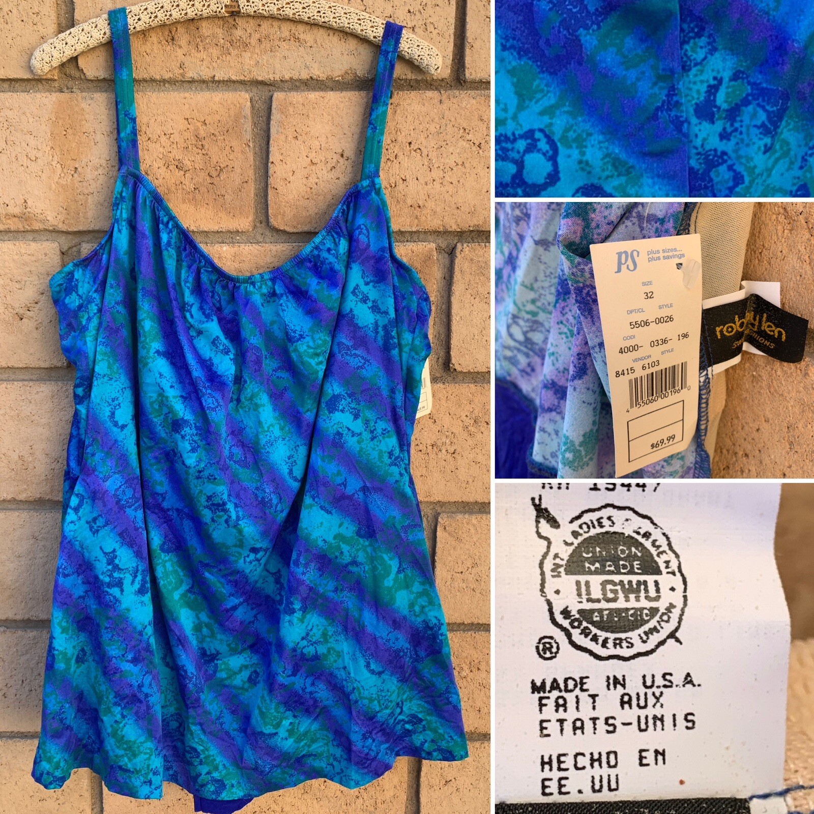 Vintage Robby Len Swimsuit Size 32W Made In USA ILGWU