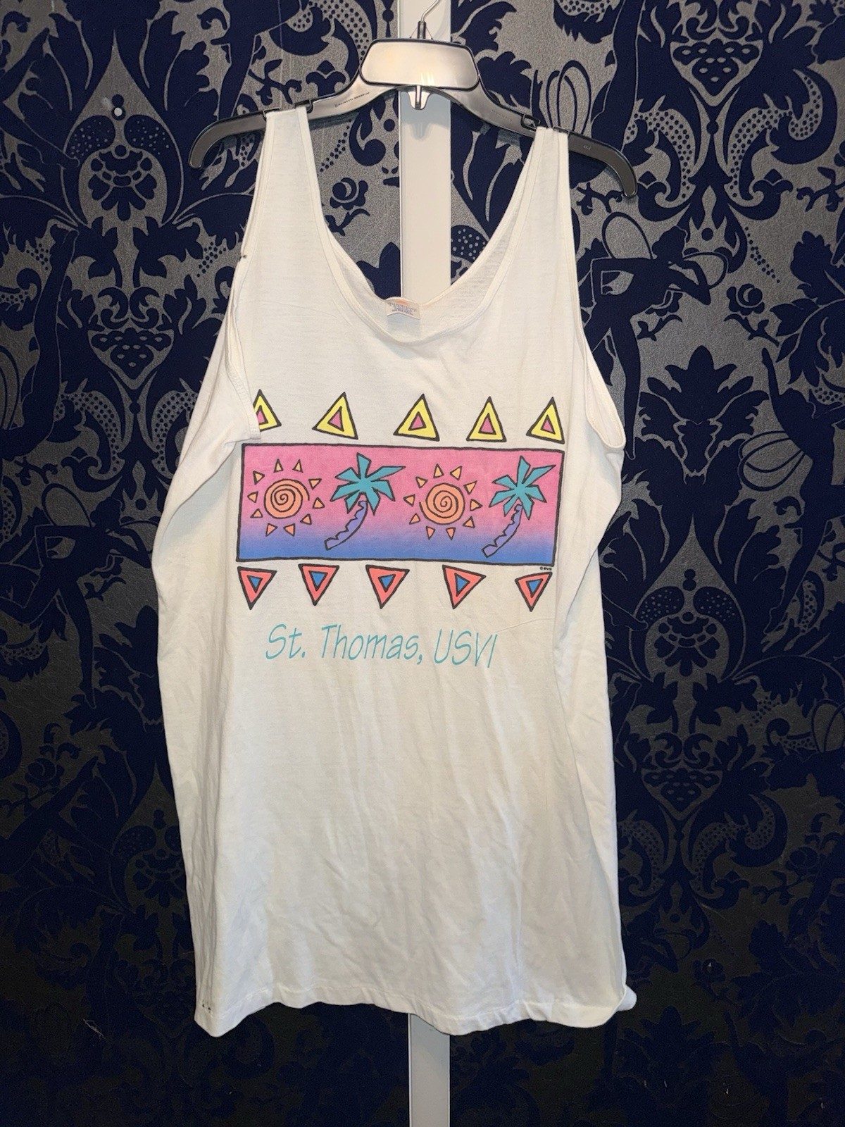 Vintage Tank Top St. Thomas USVI 80s One Size Fits All White Made USA (HOME84)