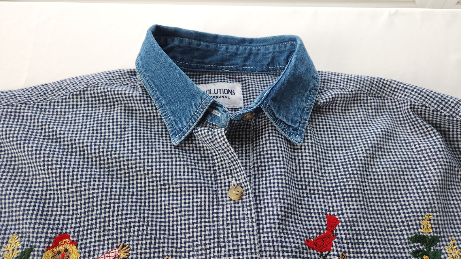 Solutions Vtg Scarecrow Pumpkins Embroidered Cottagecore Button Up Shirt