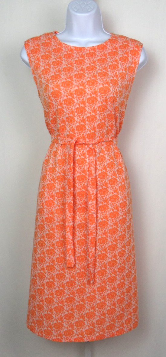 VTG 1960s MOD BETTY HARTFORD FLORAL SCOOTER DRESS ORANGE WHITE BELT