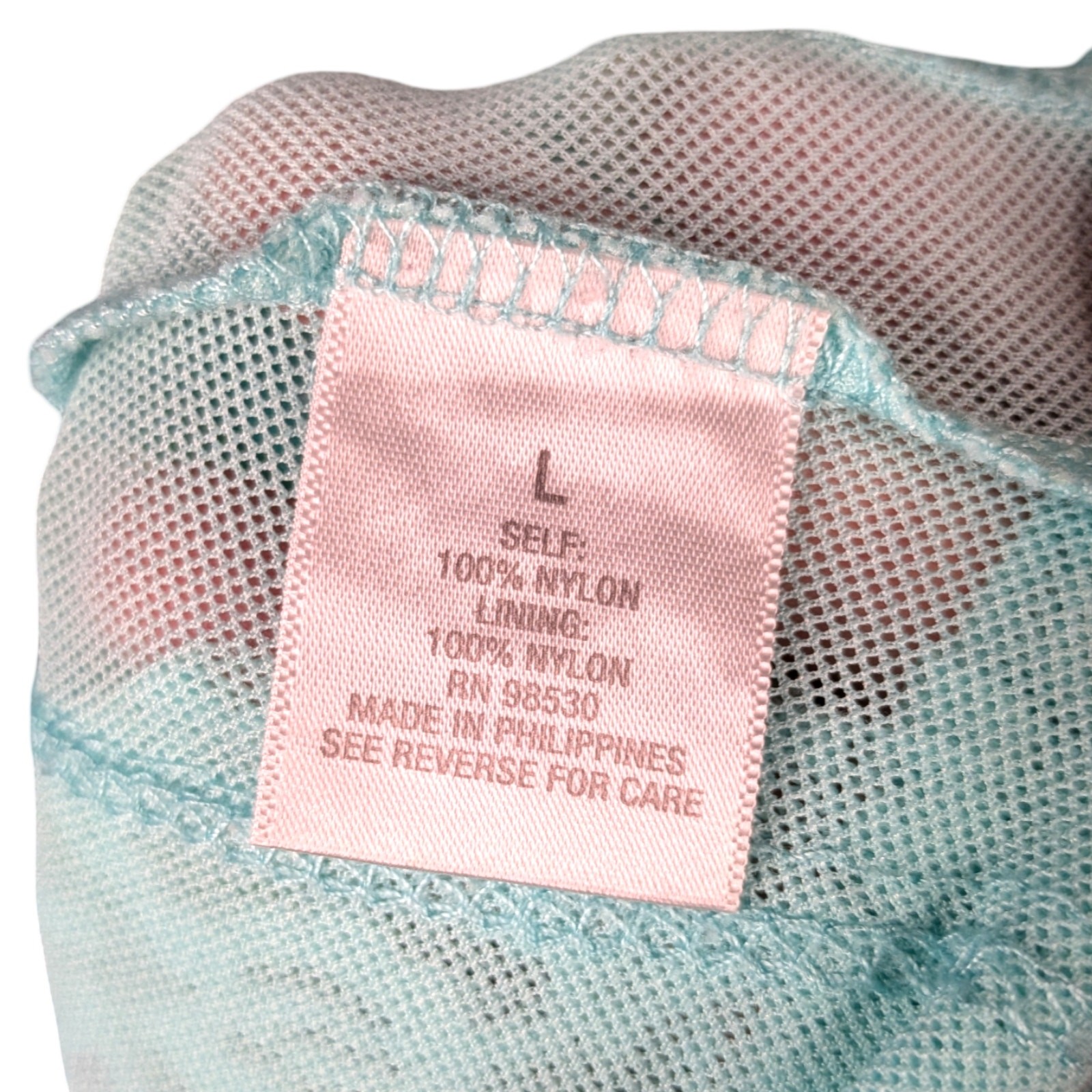 Vintage Dressbarn Y2K Pastel Blue Floral Nylon Mesh Tunic Top L Rhinestone Lace