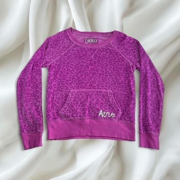 Y2K vintage Aeropostale velour pink cheetah print sweater mcbling women’s medium