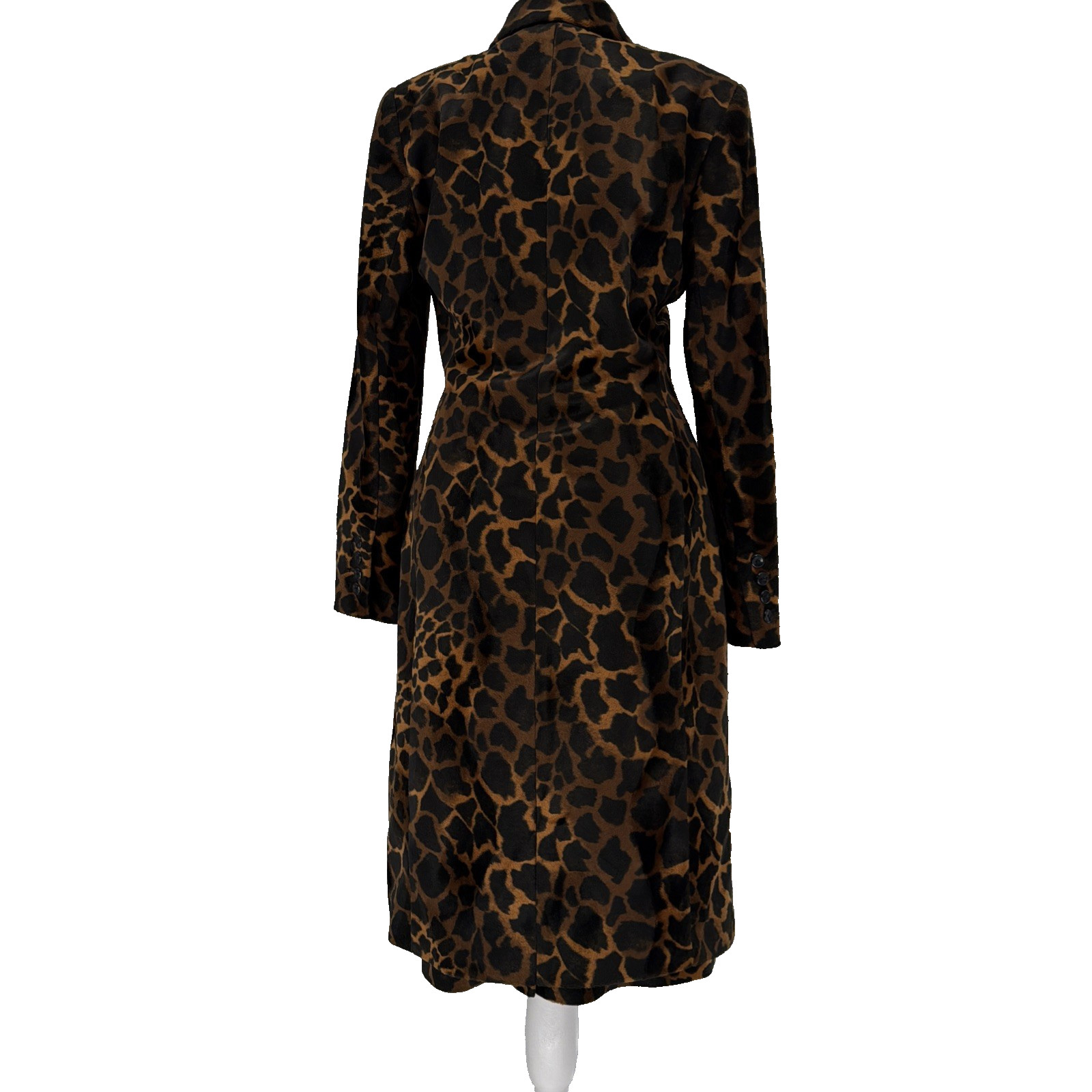 VTG Leopard Print Matching Set Long Trench Jacket & Midi Skirt Suit 2PC