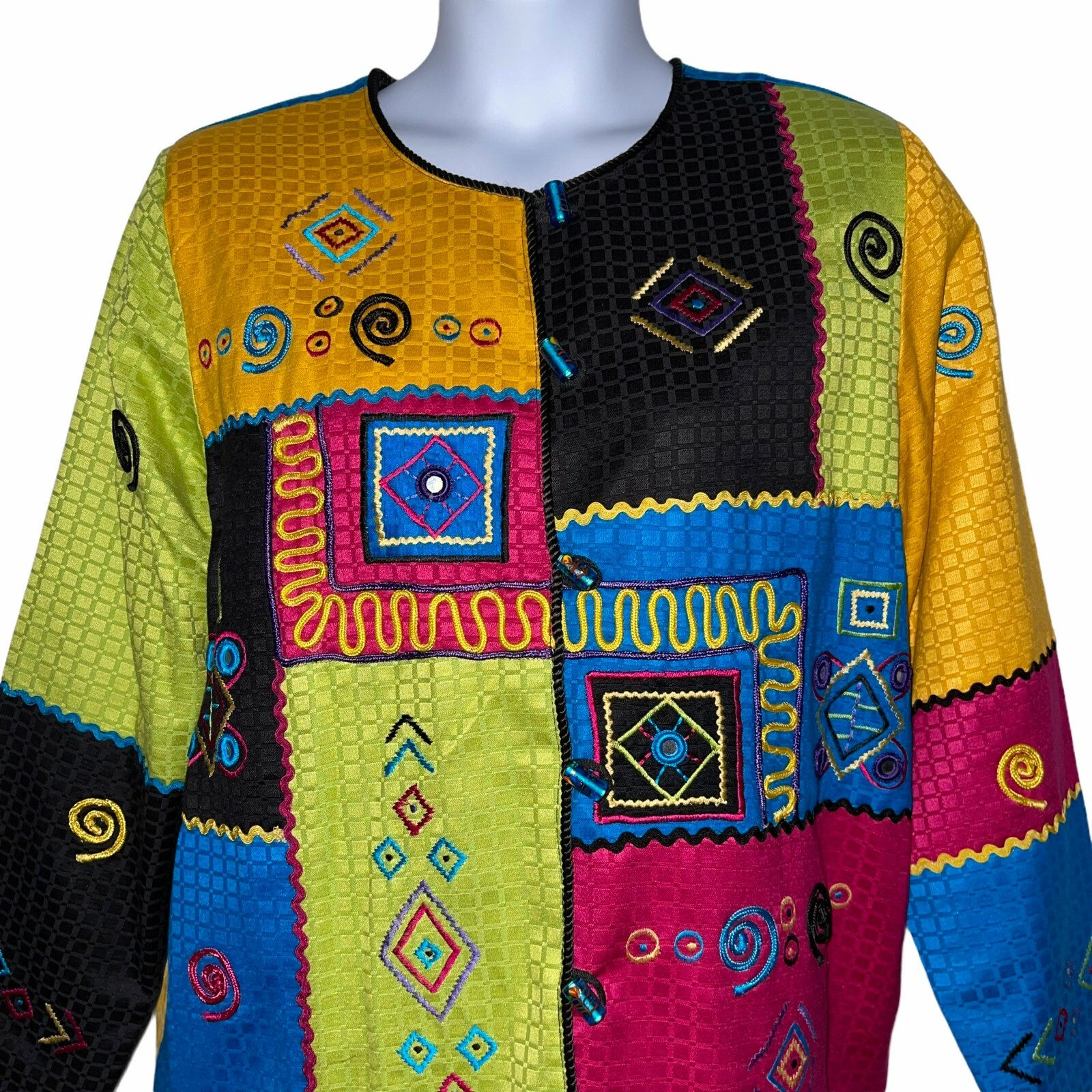 Indigo Moon Bright Colorful Art Deco Vintage 1990’s Patchwork Blazer Women’s L