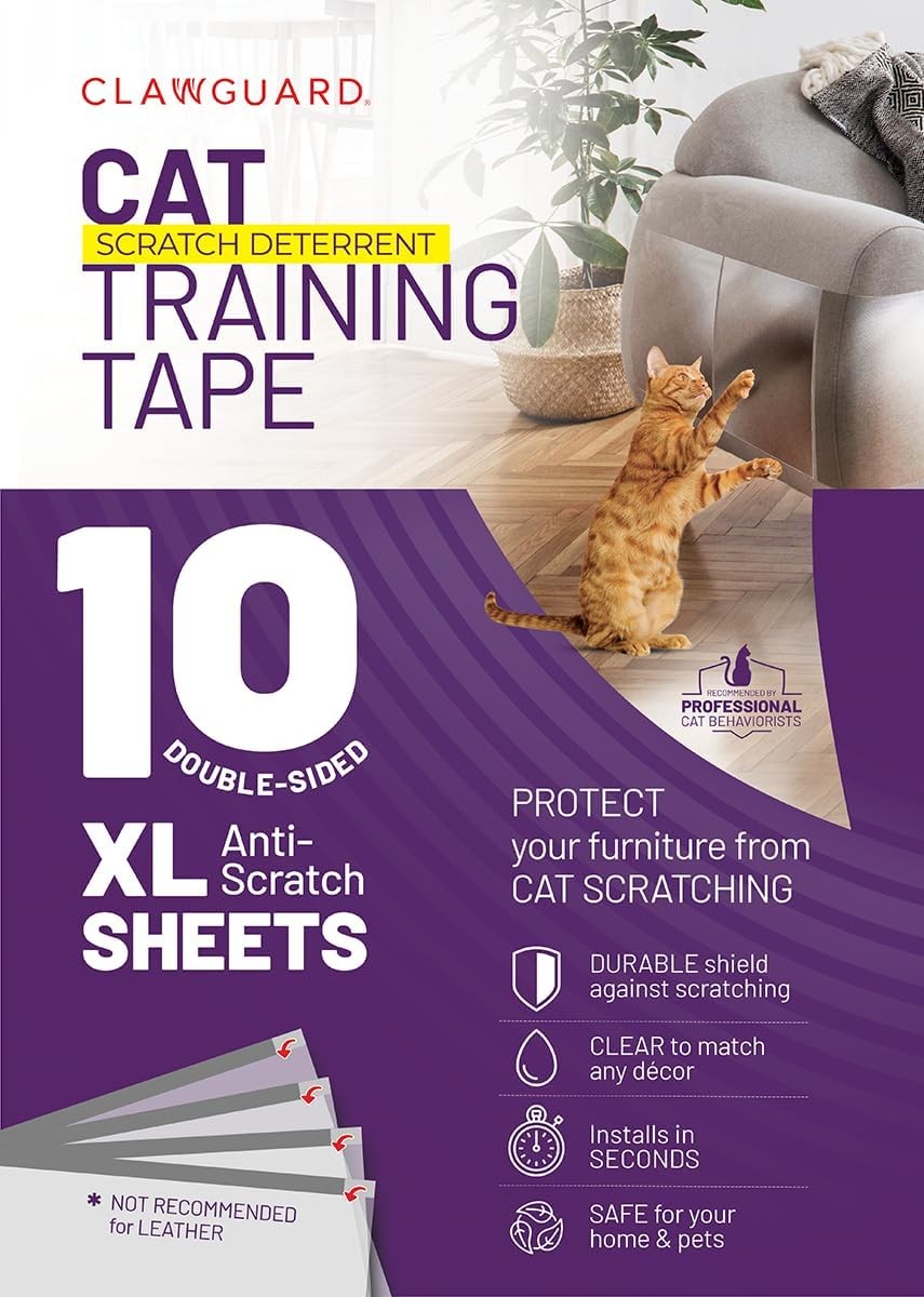 CLAWGUARD Cat Training Tape Sheets 10 XL 17×11.5 Double-Sided Furniture Protecto
