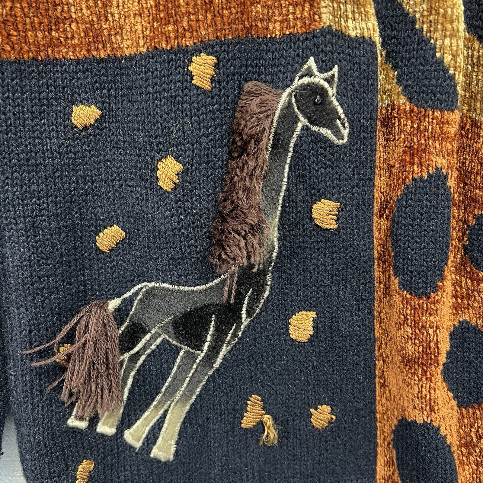 Victoria Harbour Animal Patchwork Sweater Womens M Black VTG 90s Panther Giraffe