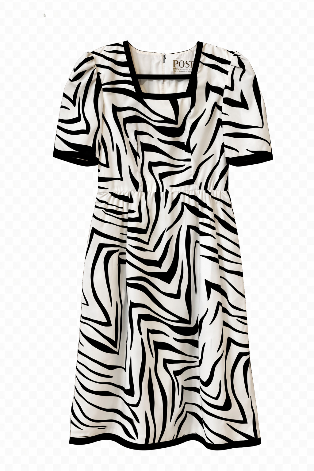 Vintage Zebra Print Square Neck Midi Dress Black White Size 6