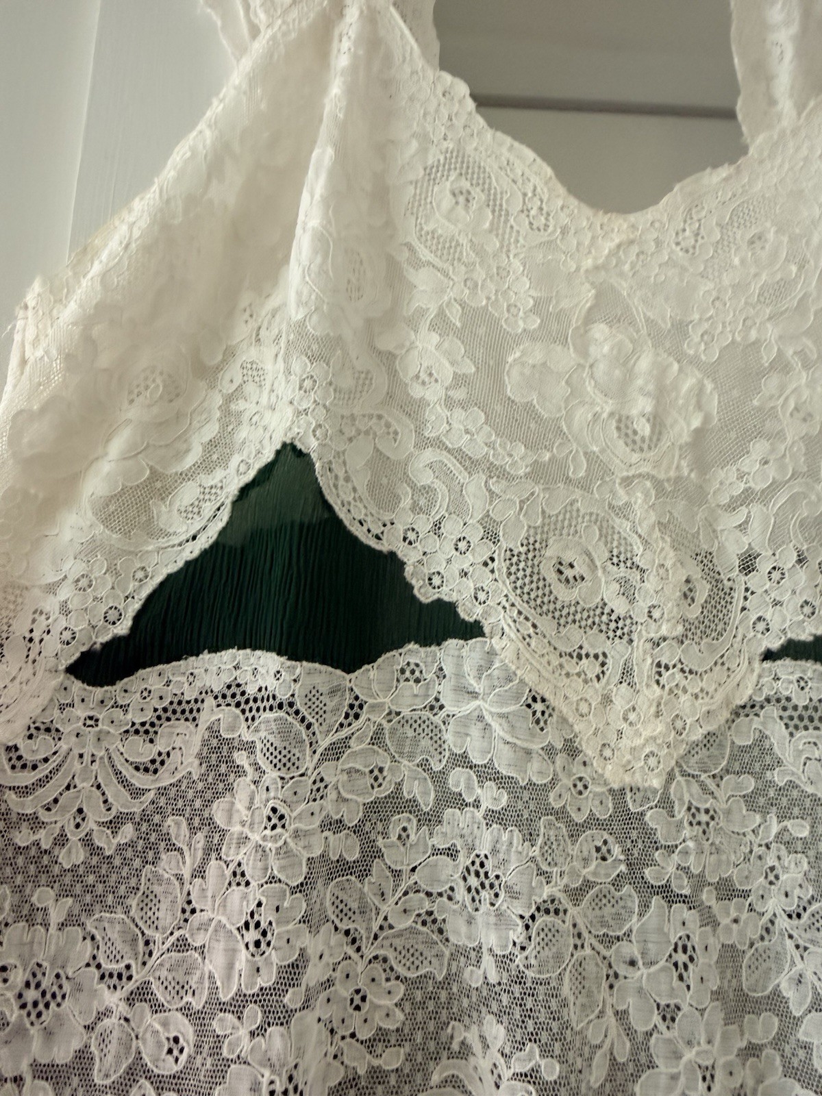 Vintage 1930s Emerald Green Silk Chiffon Lace Gown Bias Cut Sheer Slip Dress S M
