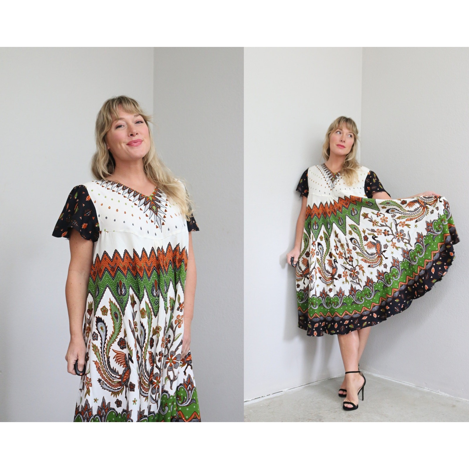 1960’s Vintage Berliany Original Batik Print Dress Women’s Free Size SM MD LG