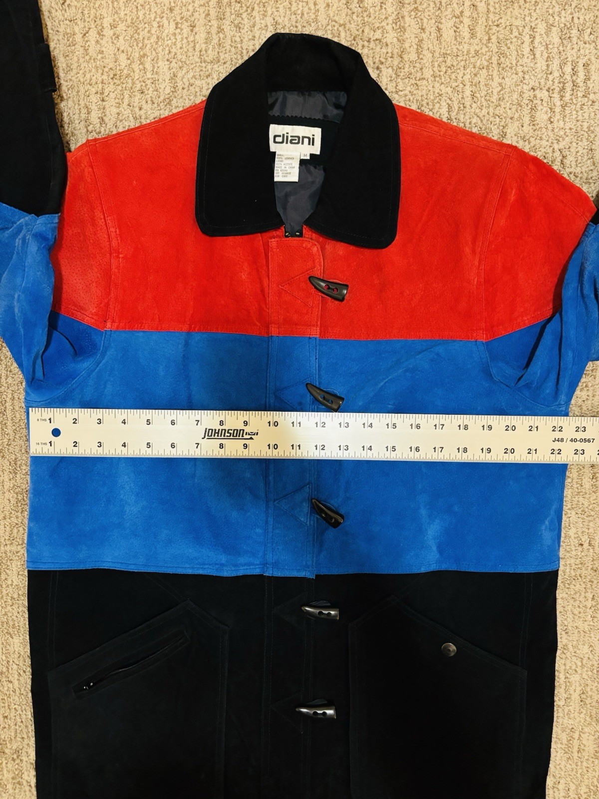 Vintage 80’s 90’s Diani Color block Suede Leather Toggle Coat With Zipper Med
