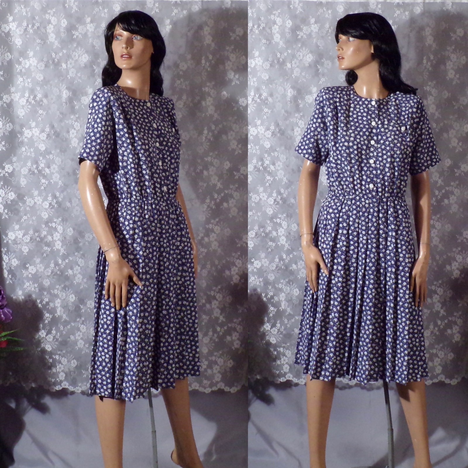 Vintage 80s Blue Floral Dress Size Medium 1980s Retro Orvis Cottagecore Praire