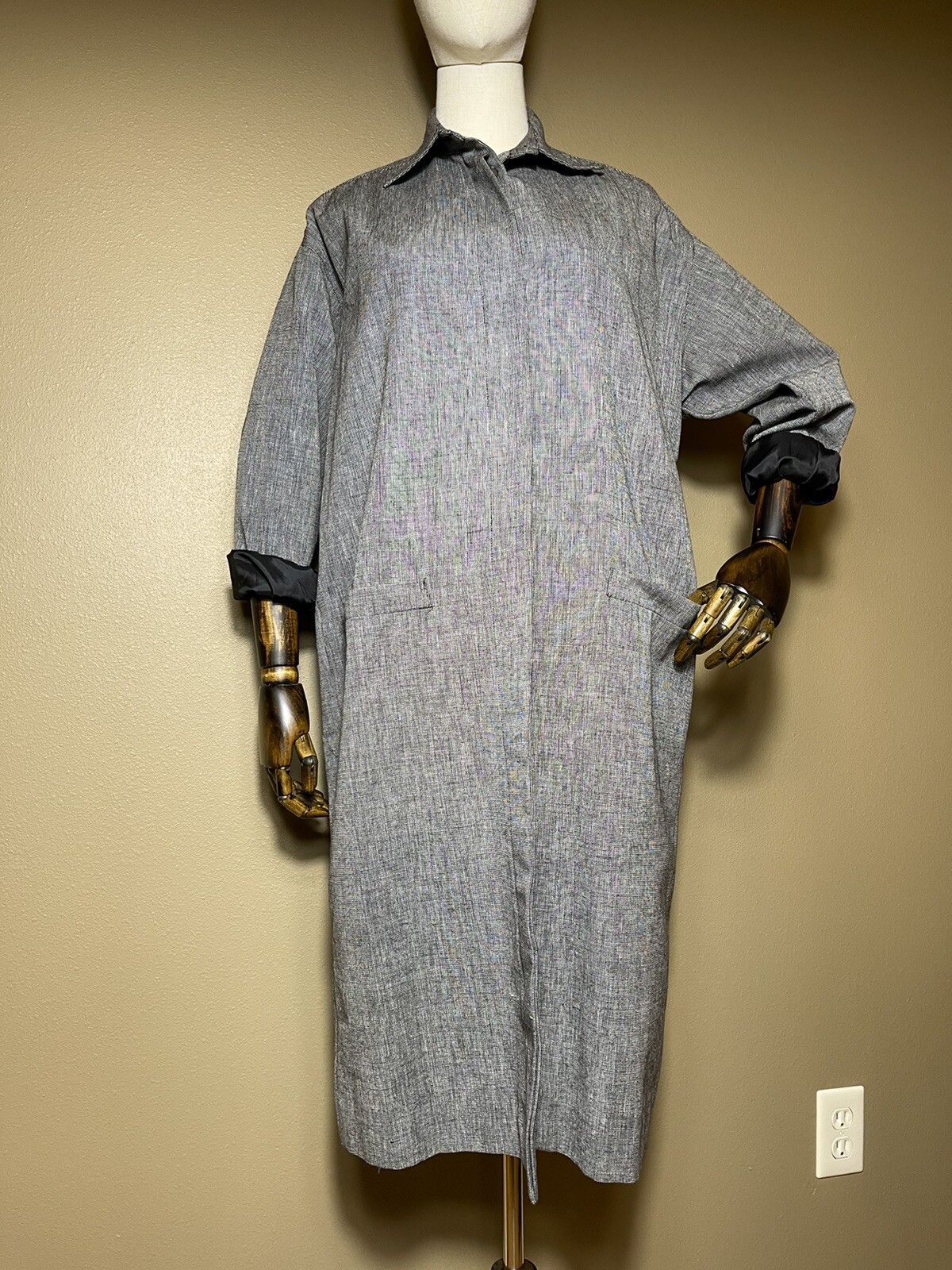 Vintage 80s Evan Picone Black White Micro Check Coat Trench Coat Lightweight