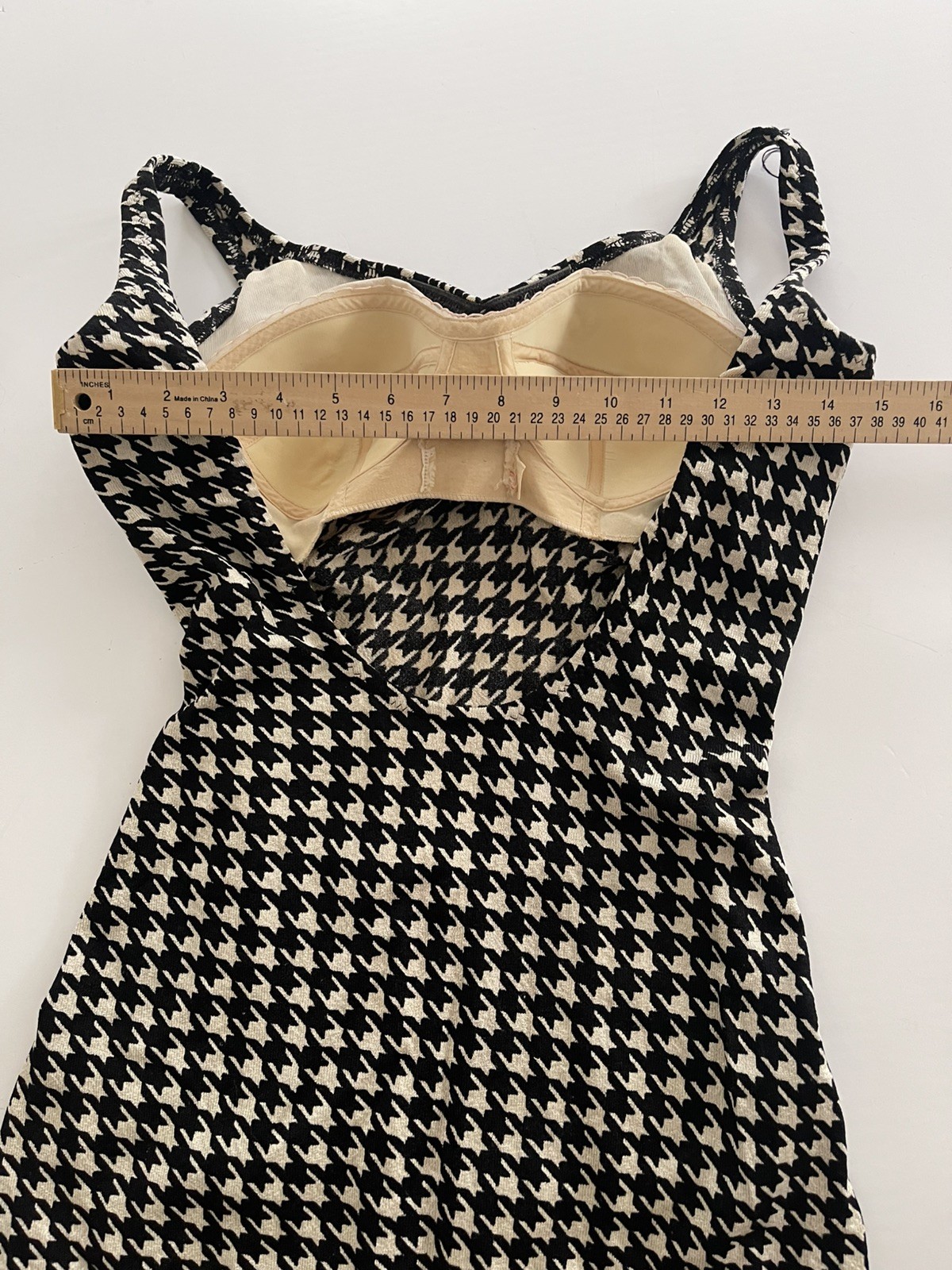 Vintage One Piece Jantzen Swimsuit Houndstooth Check Knit W Bullet Bra 12/34