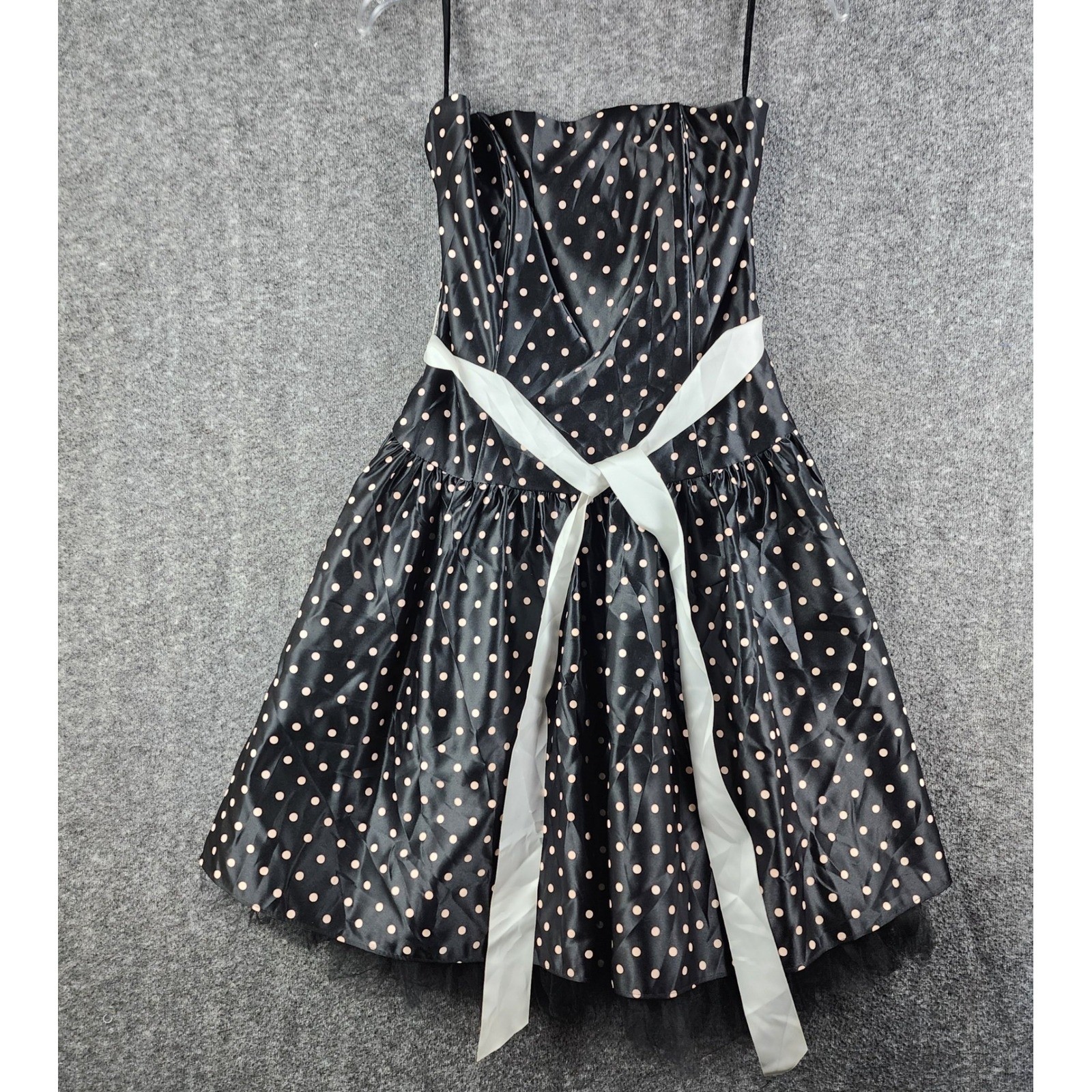 Jessica McClintock Gunne Sax Dress Women 7/8 Black Pink Polka Dot 80s Vintage