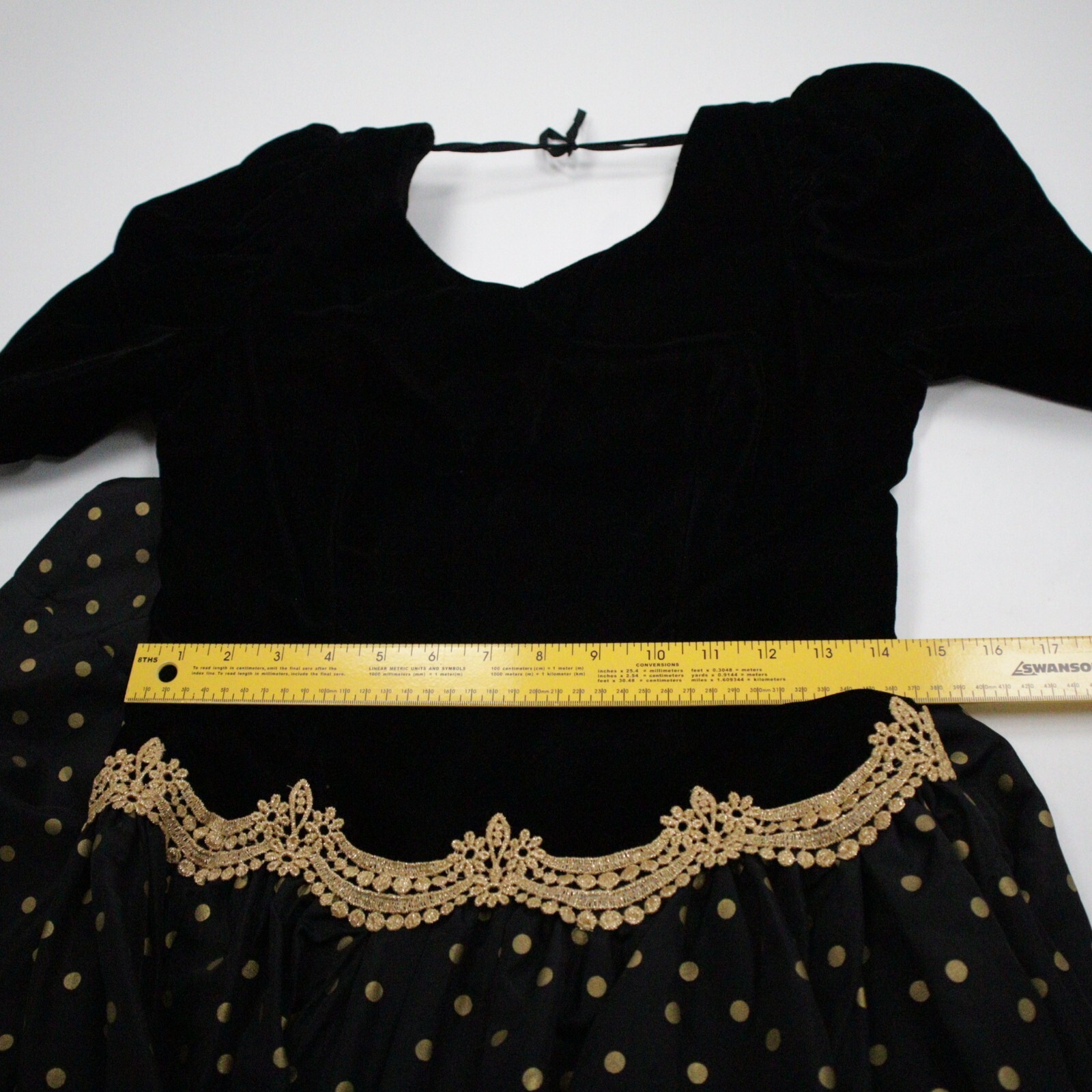Expo Night Vintage 80s Black Velvet Gold Polka Dot Medieval Costume Retro Sz 10