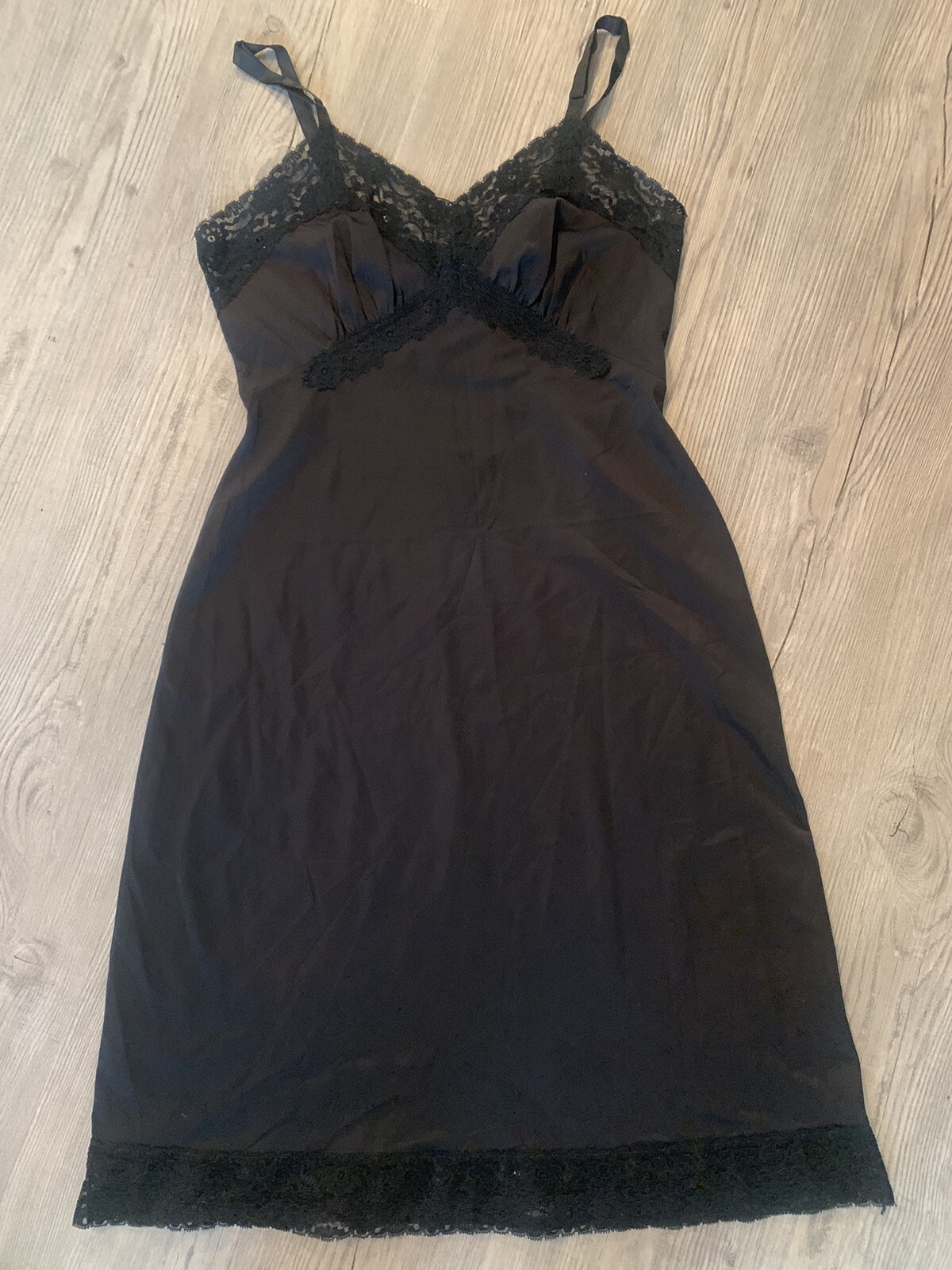 Vintage 1950’s Shadowline Nylon Lace Sexy Full Slip Petticoat Black Size 34